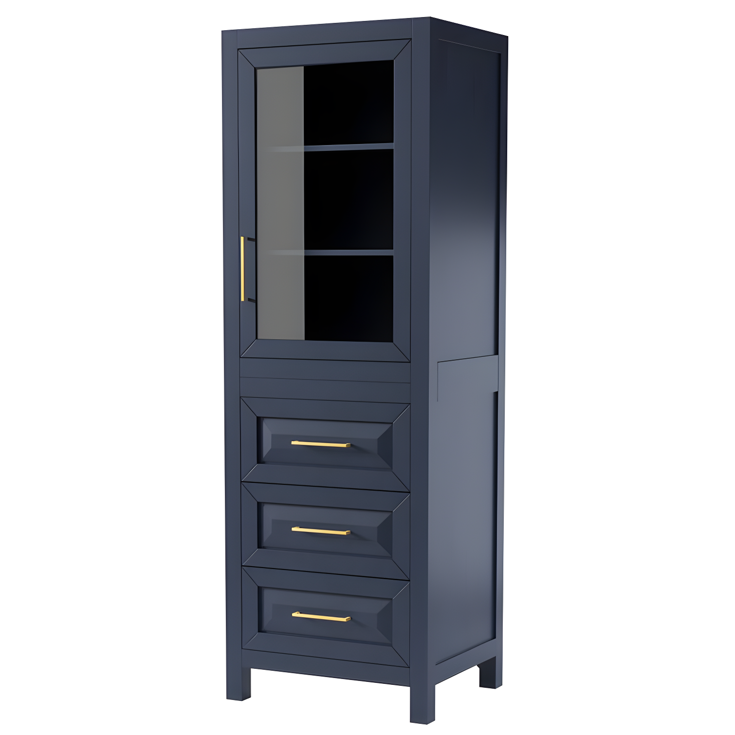 Dark Blue MDF Freestanding Linen Cabinet with Gold Accents