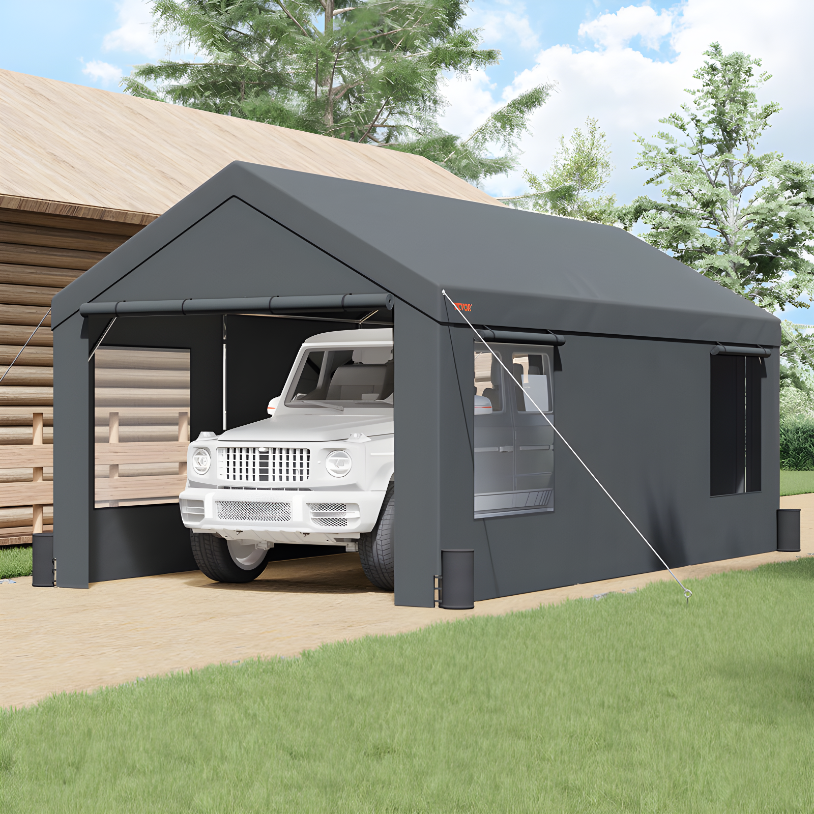 Dark Gray 12' x 20' Portable Carport with Windows