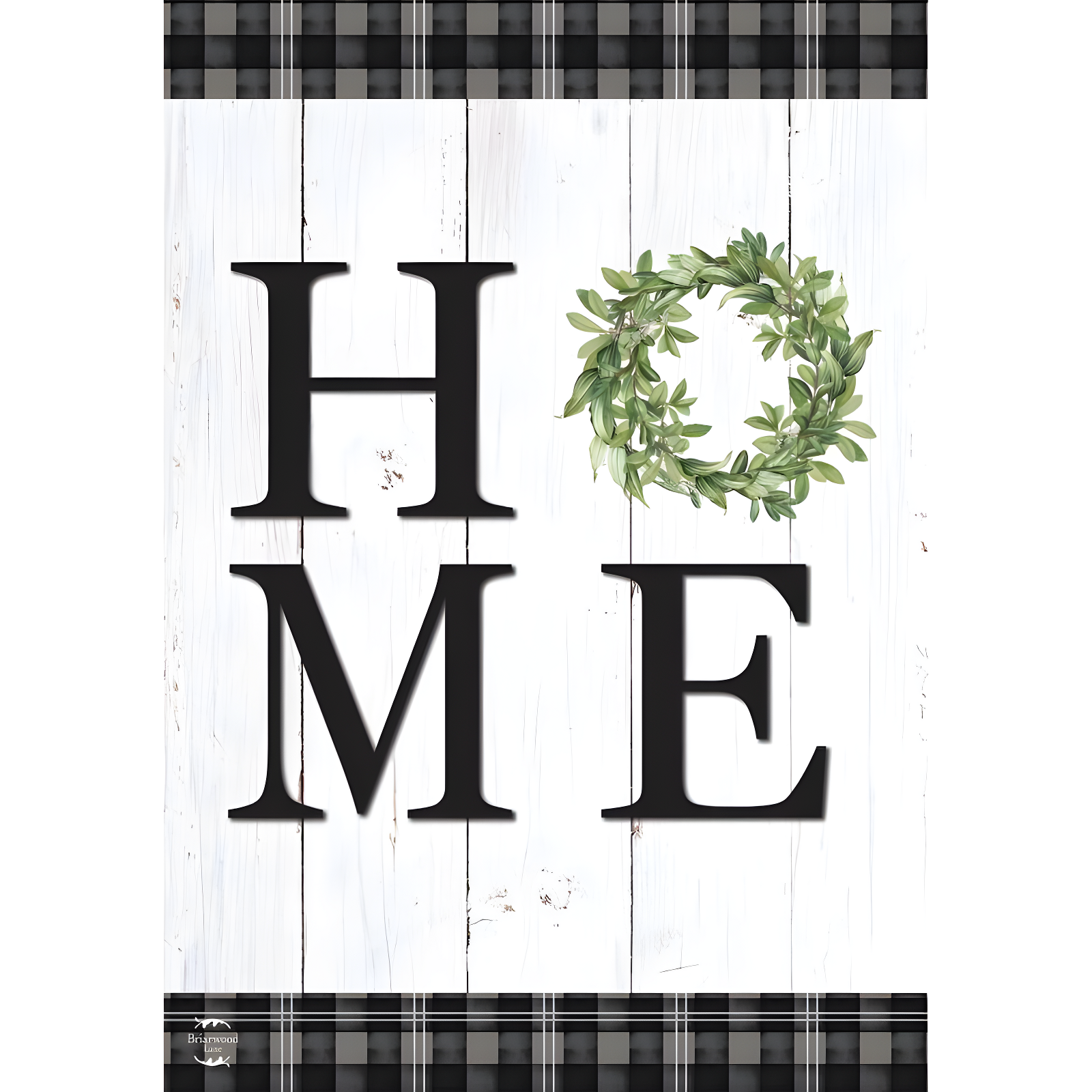 White and Black Rustic Spring House Flag with Wreath Design