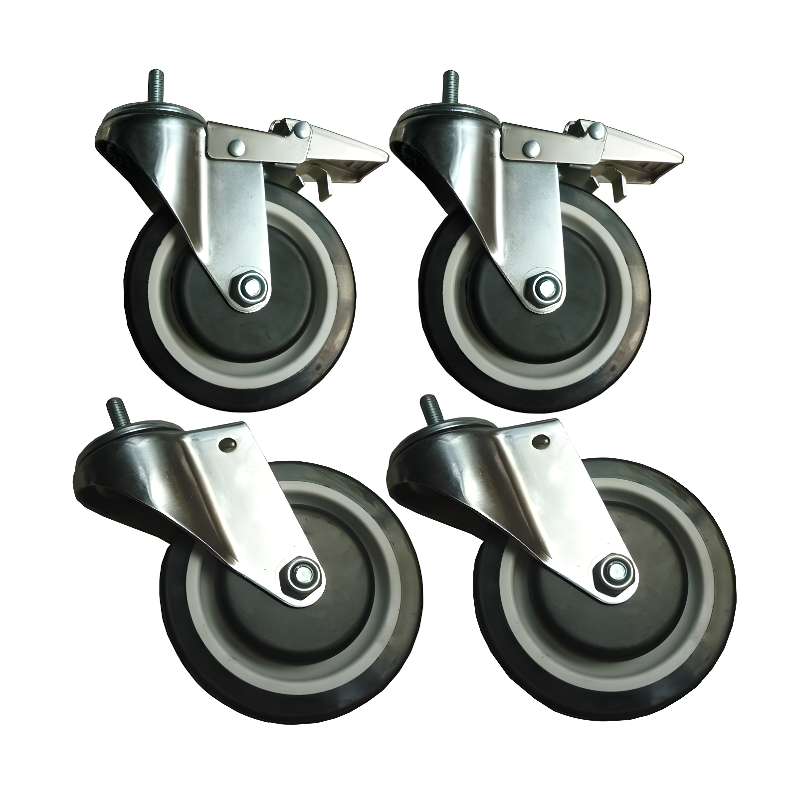 5-Inch Rubber Swivel Stem Casters with Brakes, Set of 4