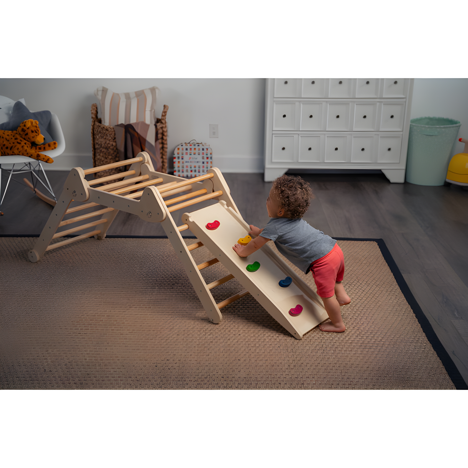 Natural Birch and Beech Wood Triangle Climber with Slide