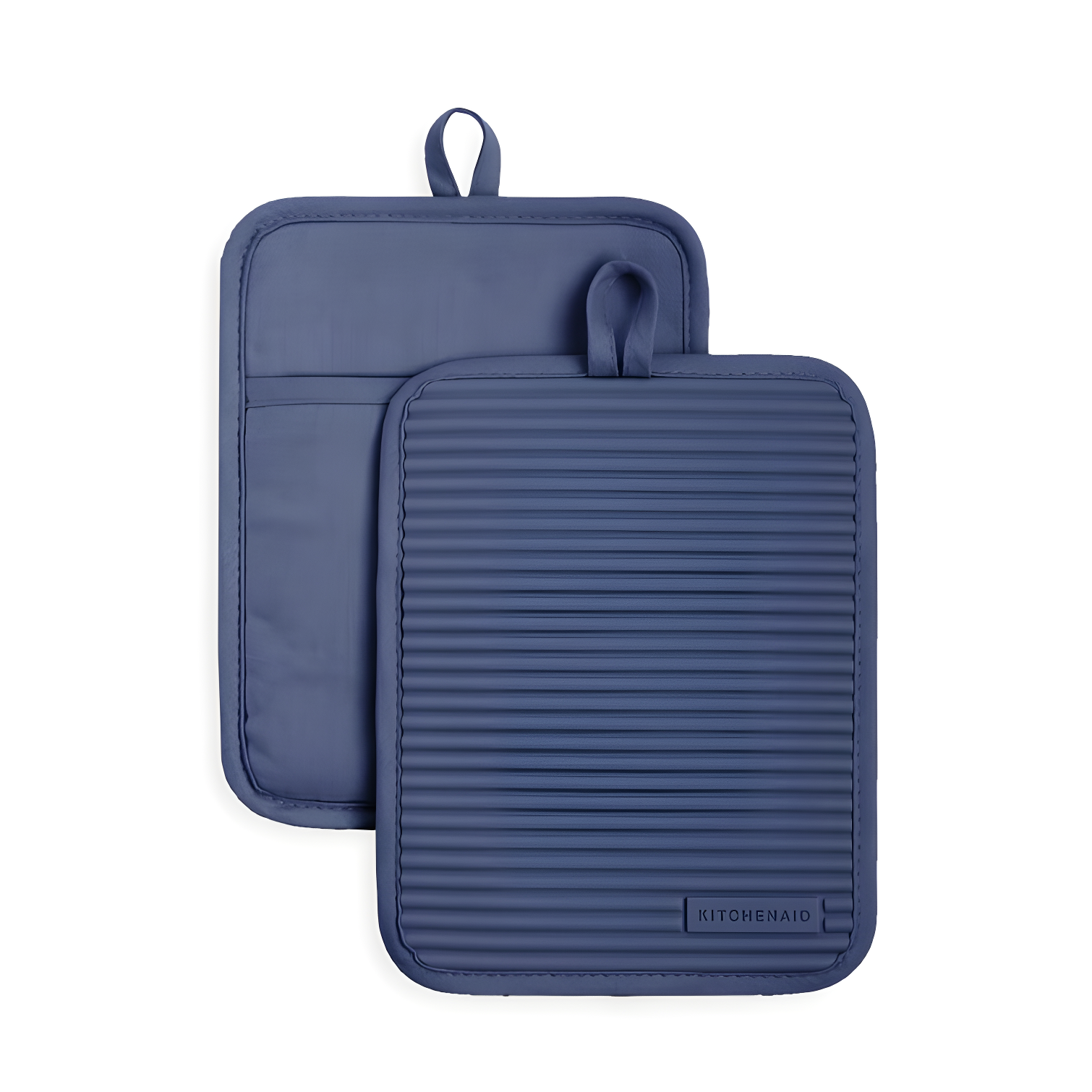 Blue Willow Ribbed Silicone and Cotton Pot Holder Set