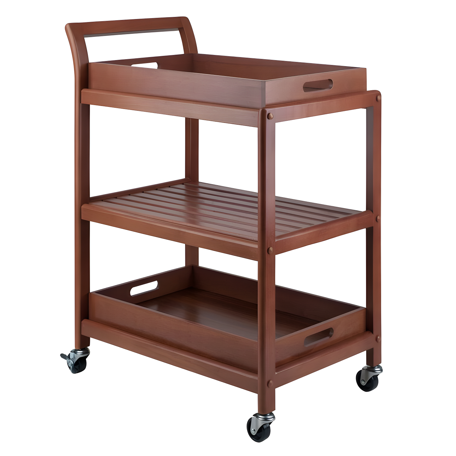 Winsome Albert Walnut Rolling Utility Cart with Removable Trays