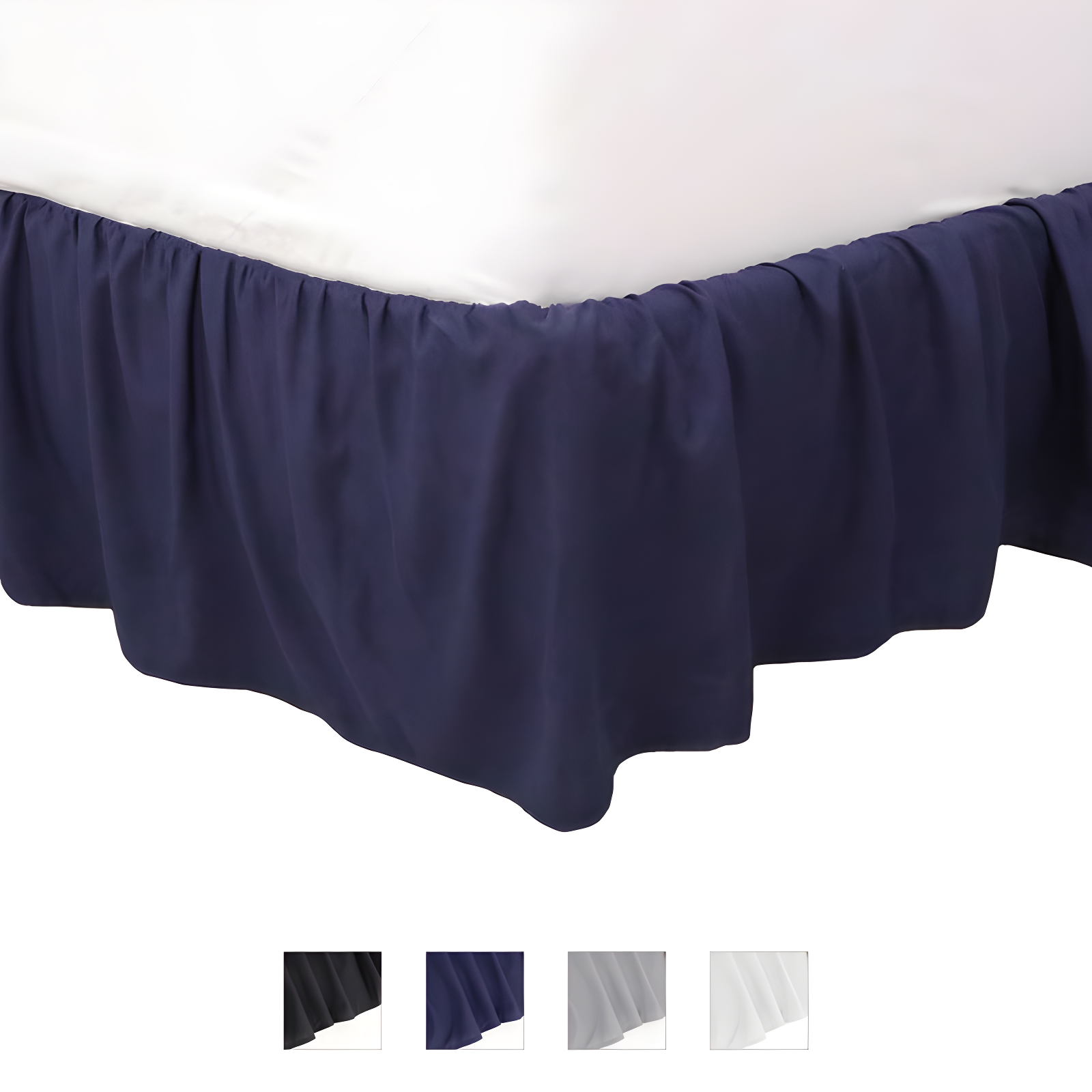 Navy Full Ruffled Polyester Bed Skirt with 15-Inch Drop