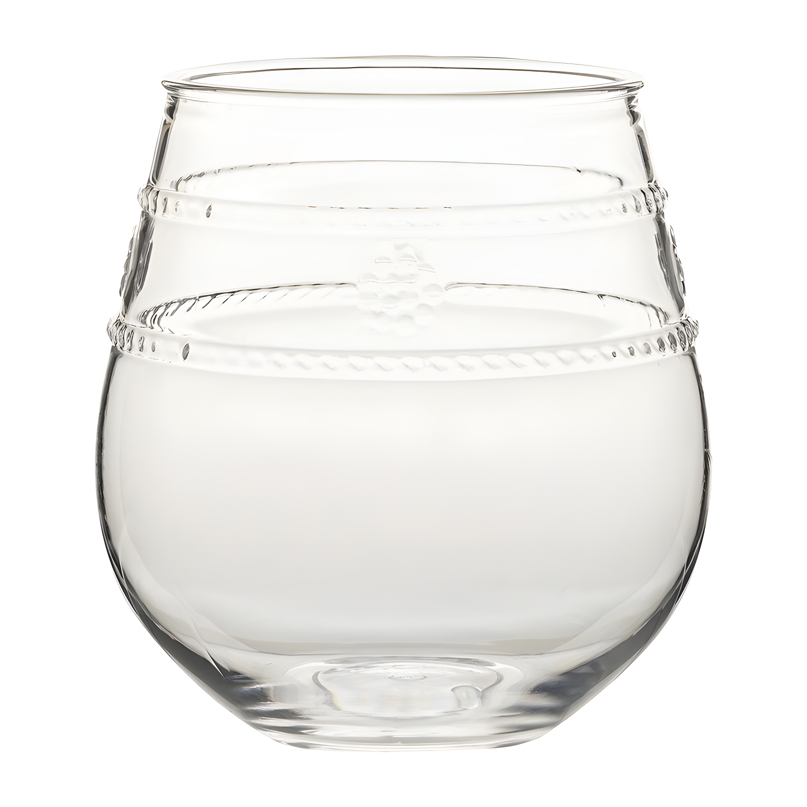 Isabella Clear Acrylic Stemless Wine Glass with Twisted Cord Trim