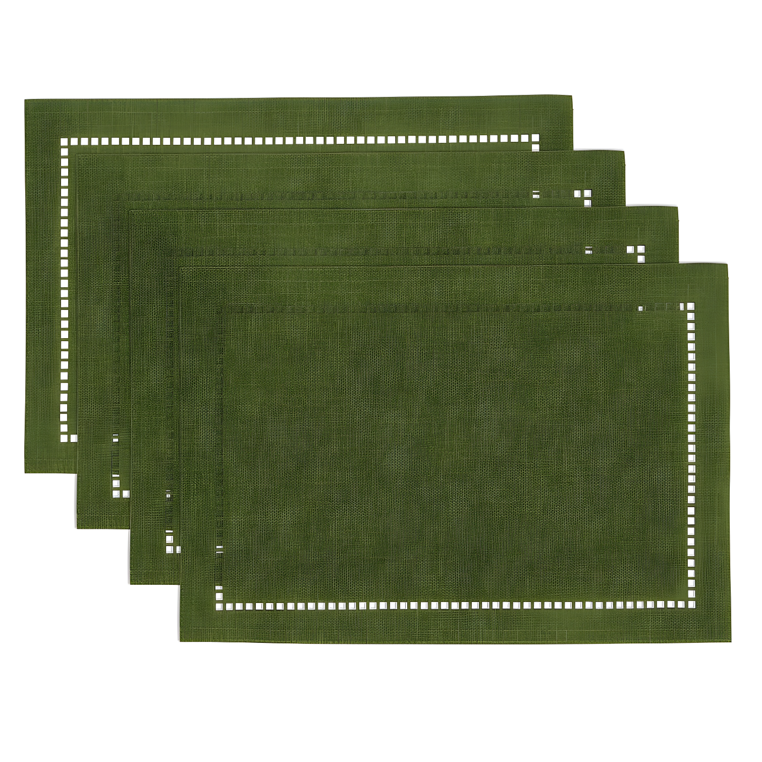 Green Polyester Laser-Cut Hemstitch Rectangle Placemats Set