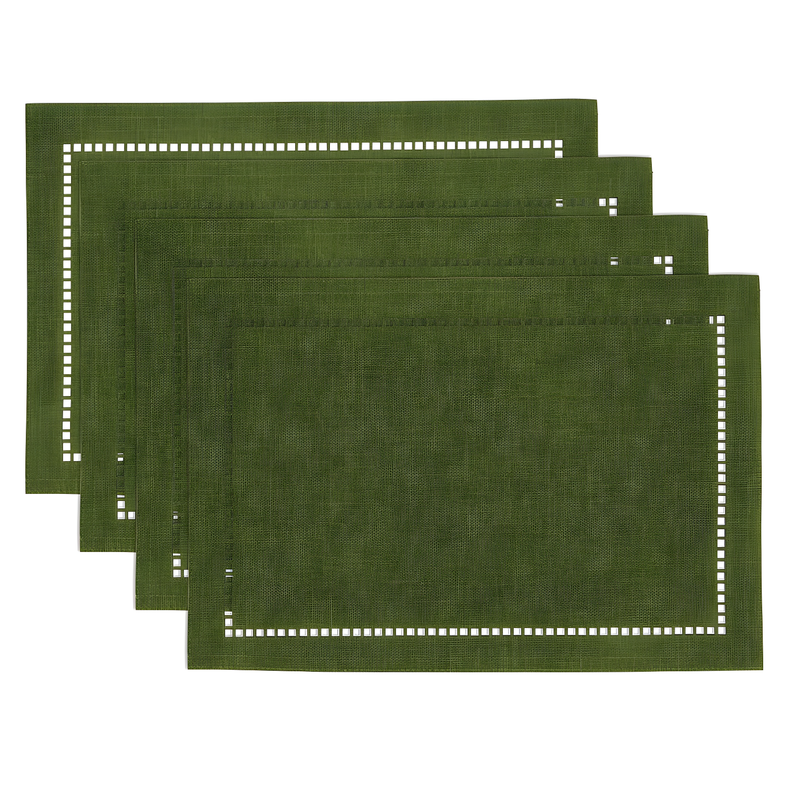 Green Polyester Laser-Cut Hemstitch Rectangle Placemats Set