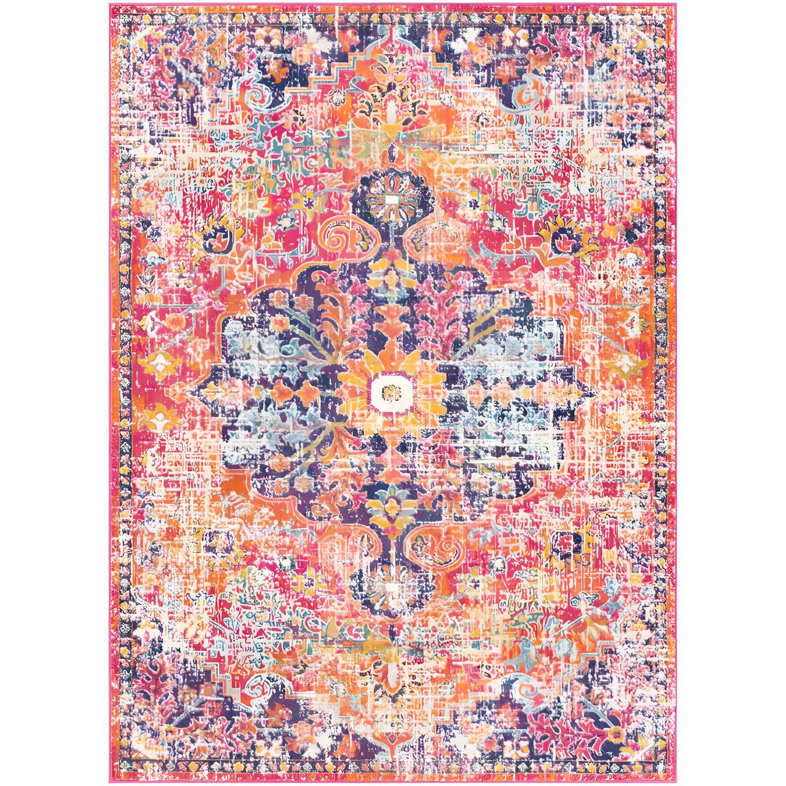 Burnt Orange Vintage Medallion Area Rug, 5'3" x 7'3", Synthetic