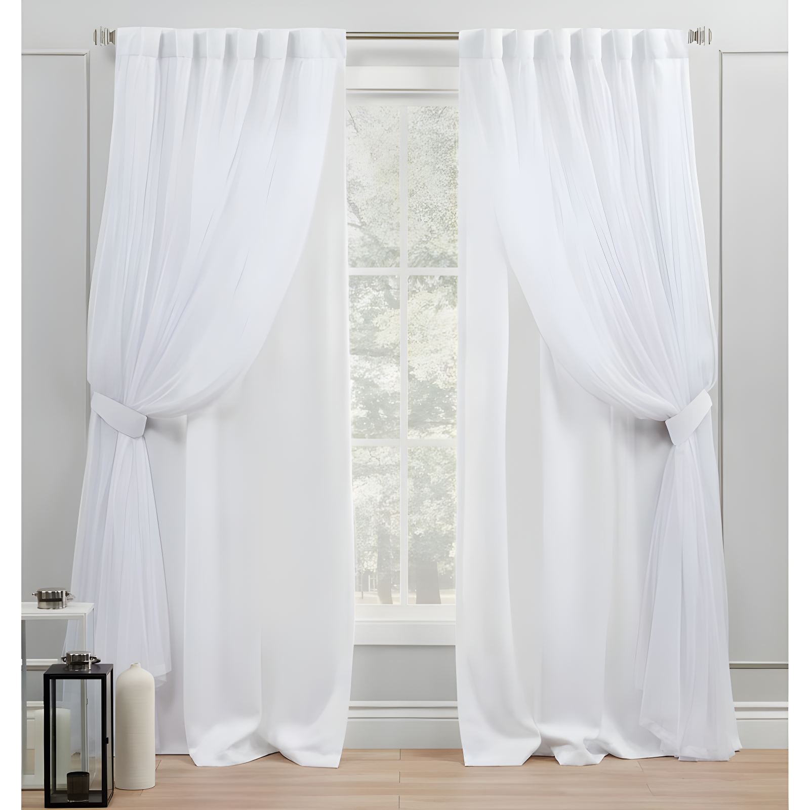 Winter White Layered Blackout and Sheer Curtain Panels