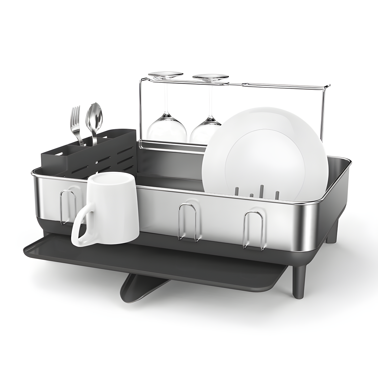 Brushed Stainless Steel Dish Drying Rack with Utensil Cup