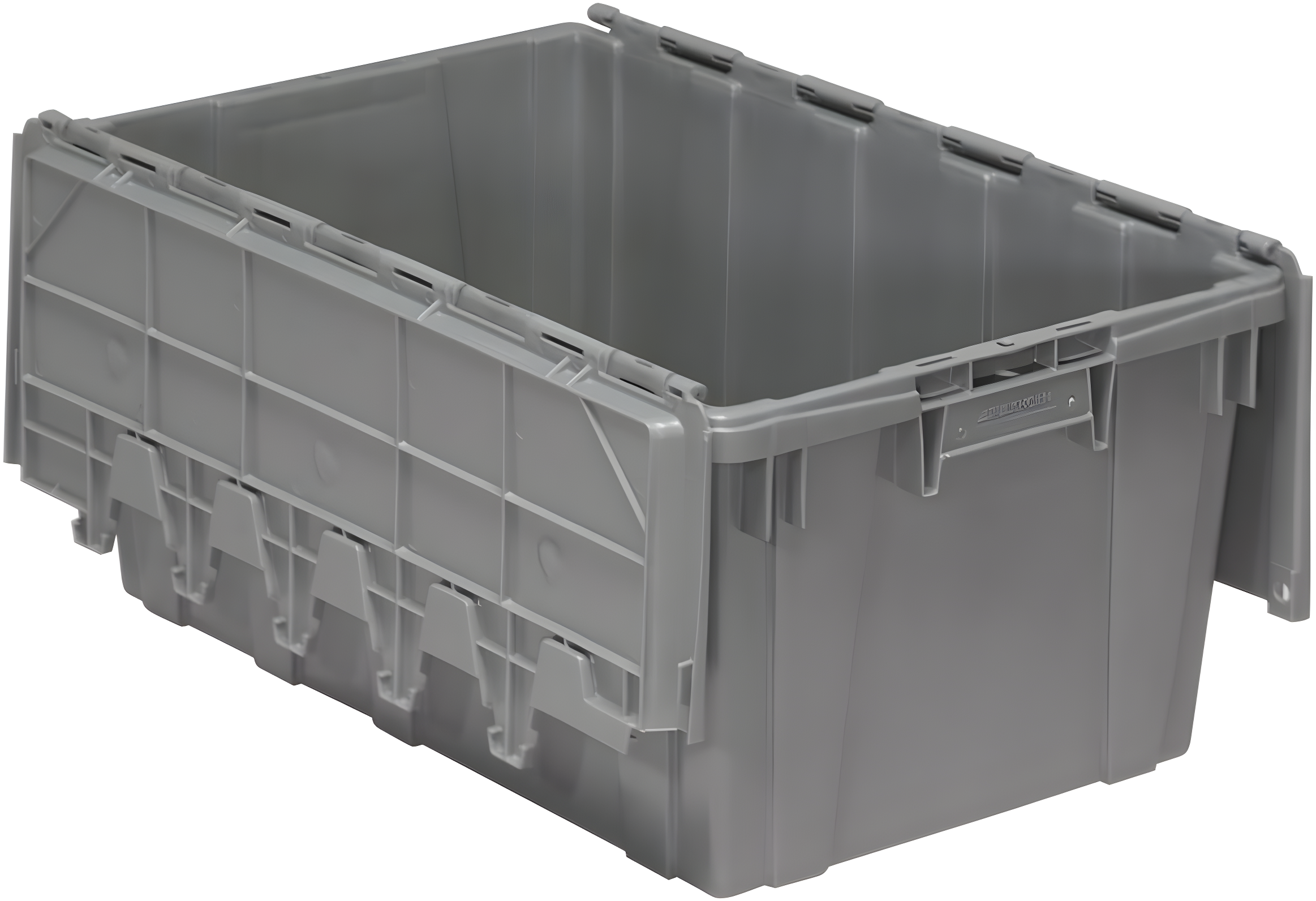 Gray Industrial Plastic Stackable Storage Tote with Lid