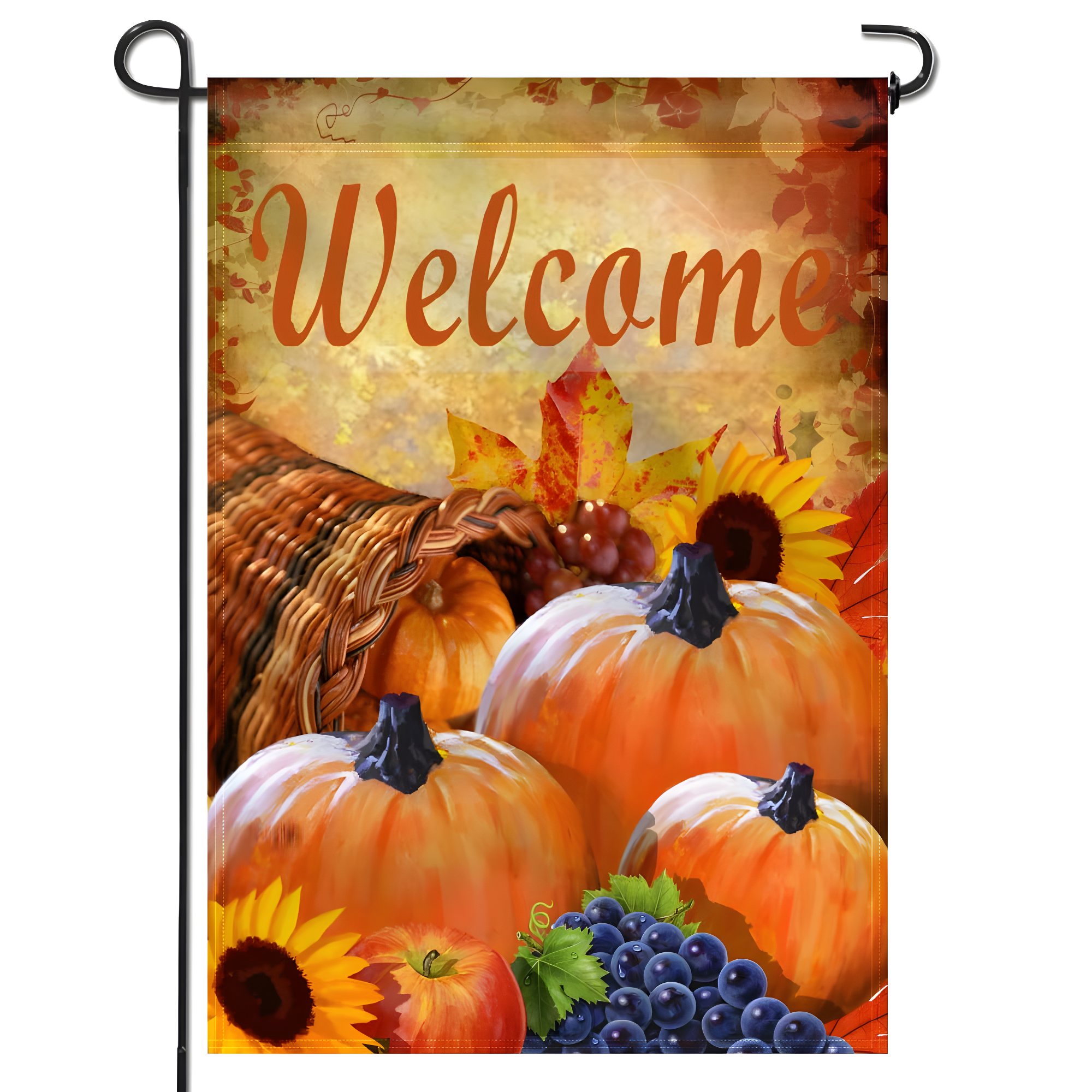 Autumn Pumpkin Cornucopia Garden Flag with Welcome Message