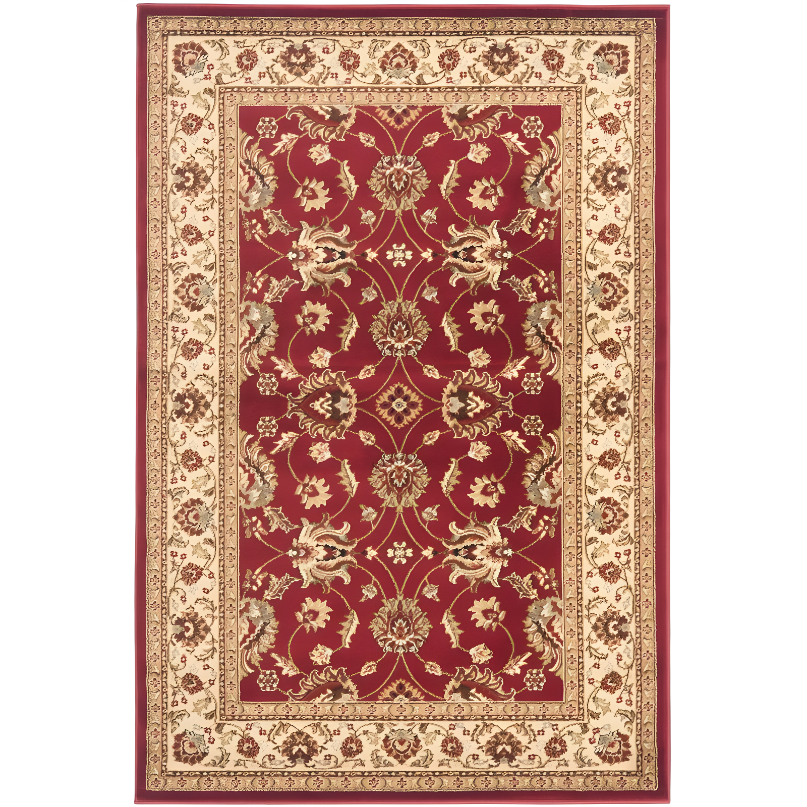 Ivory and Red Synthetic Safavid Style Area Rug, 12' x 15'