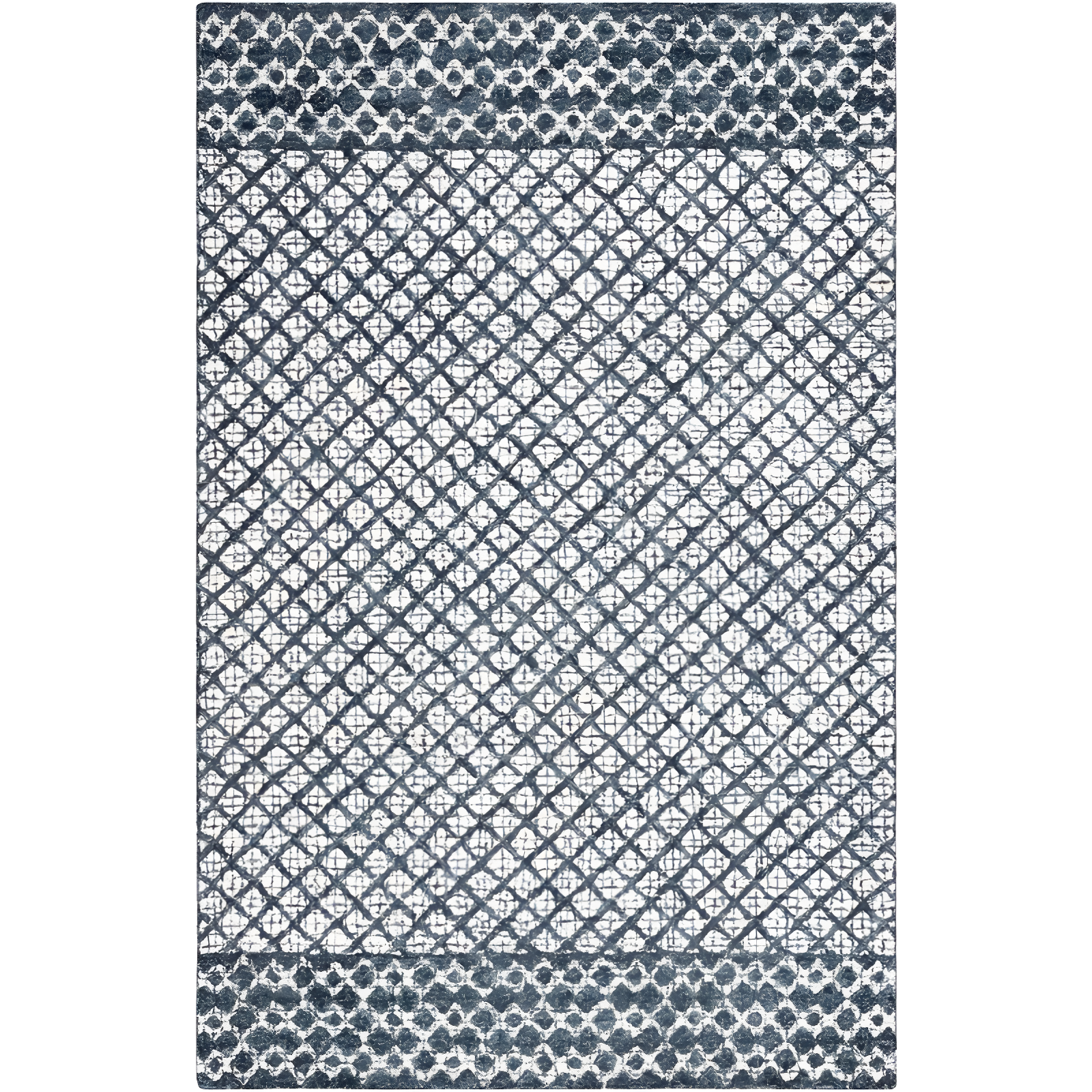 Ivory and Navy Hand-Tufted Wool Abstract Area Rug