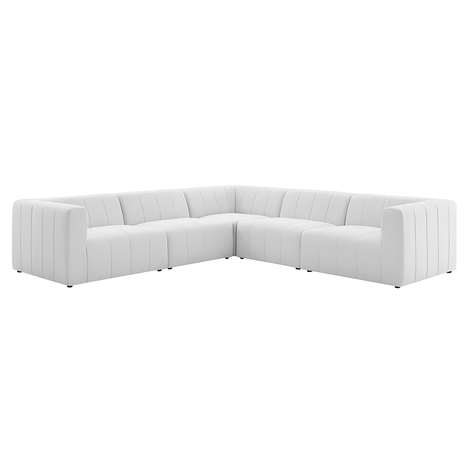 Elysian 127.5" White Tufted Fabric 5-Piece Sectional with Wood Frame