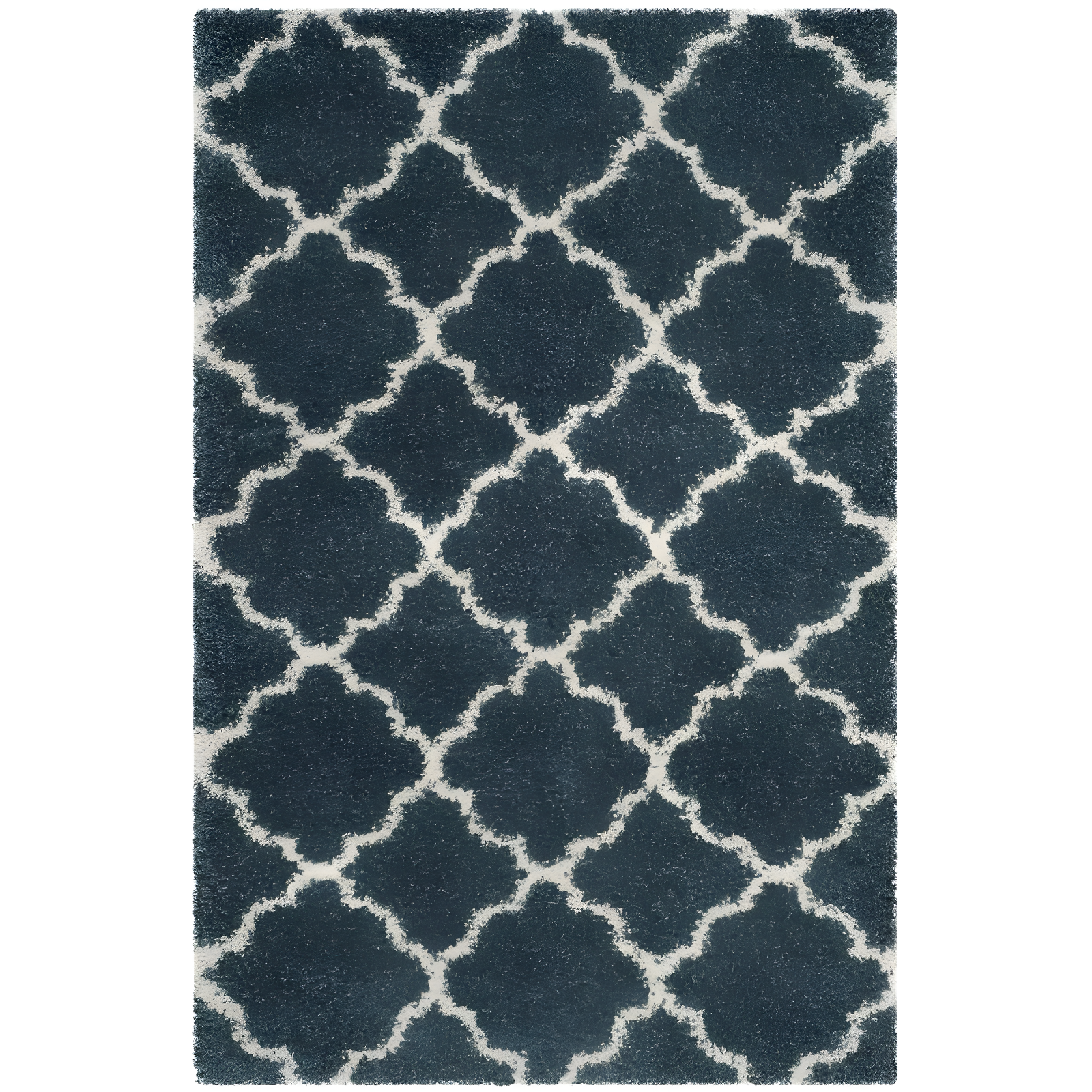 Slate Blue and Ivory Round Shag Synthetic Area Rug