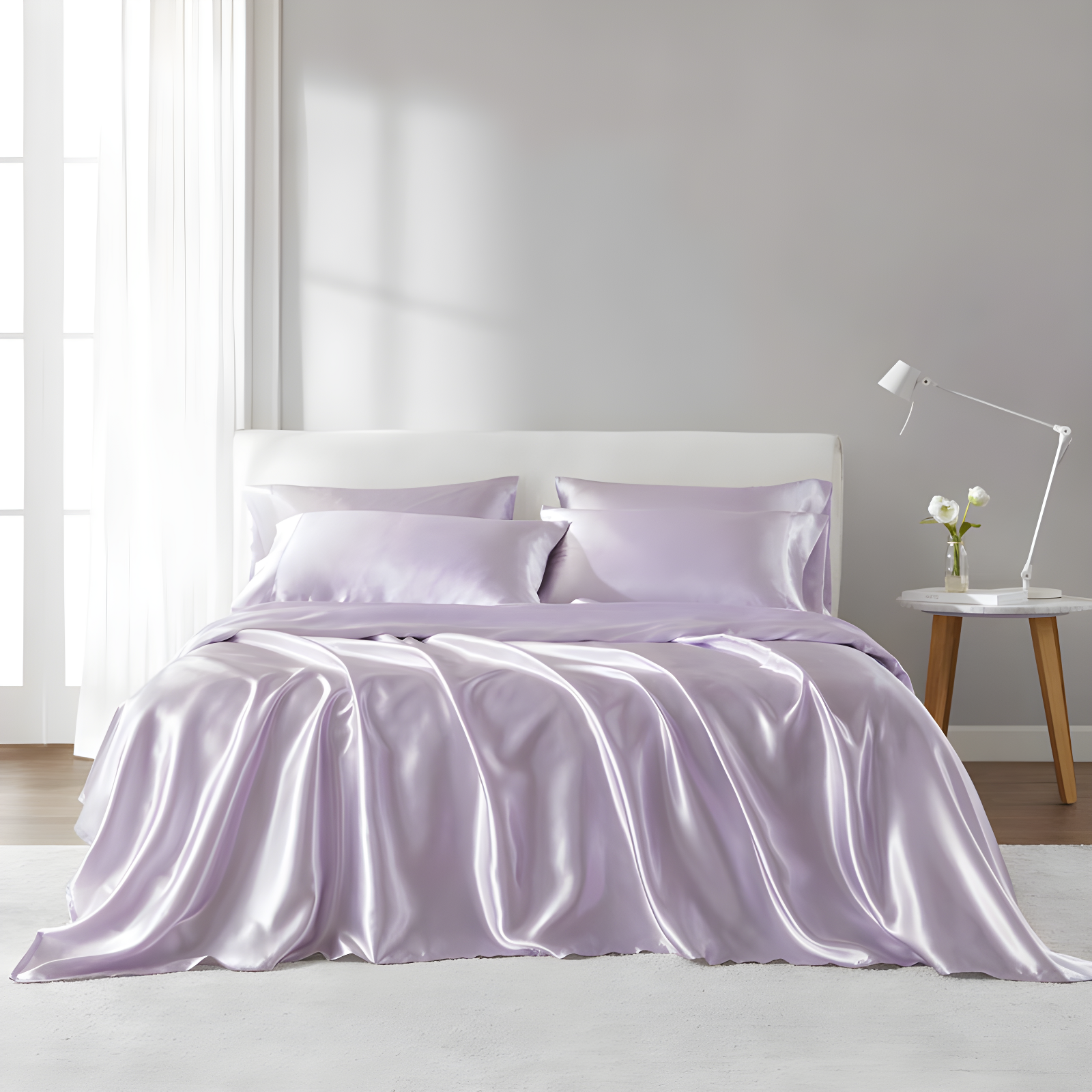 Lilac Twin Satin Polyester Luxury Sheet Set