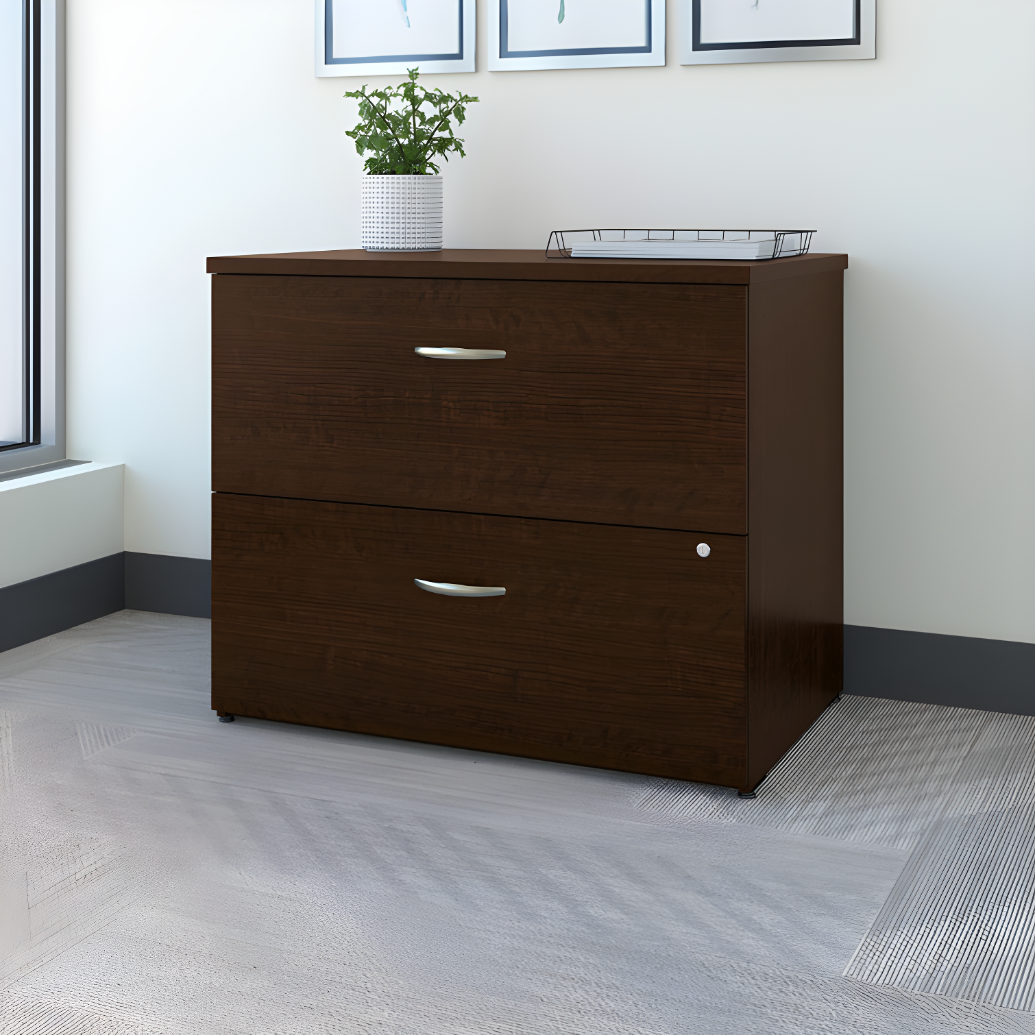 Mocha Cherry 2-Drawer Lockable Lateral Filing Cabinet