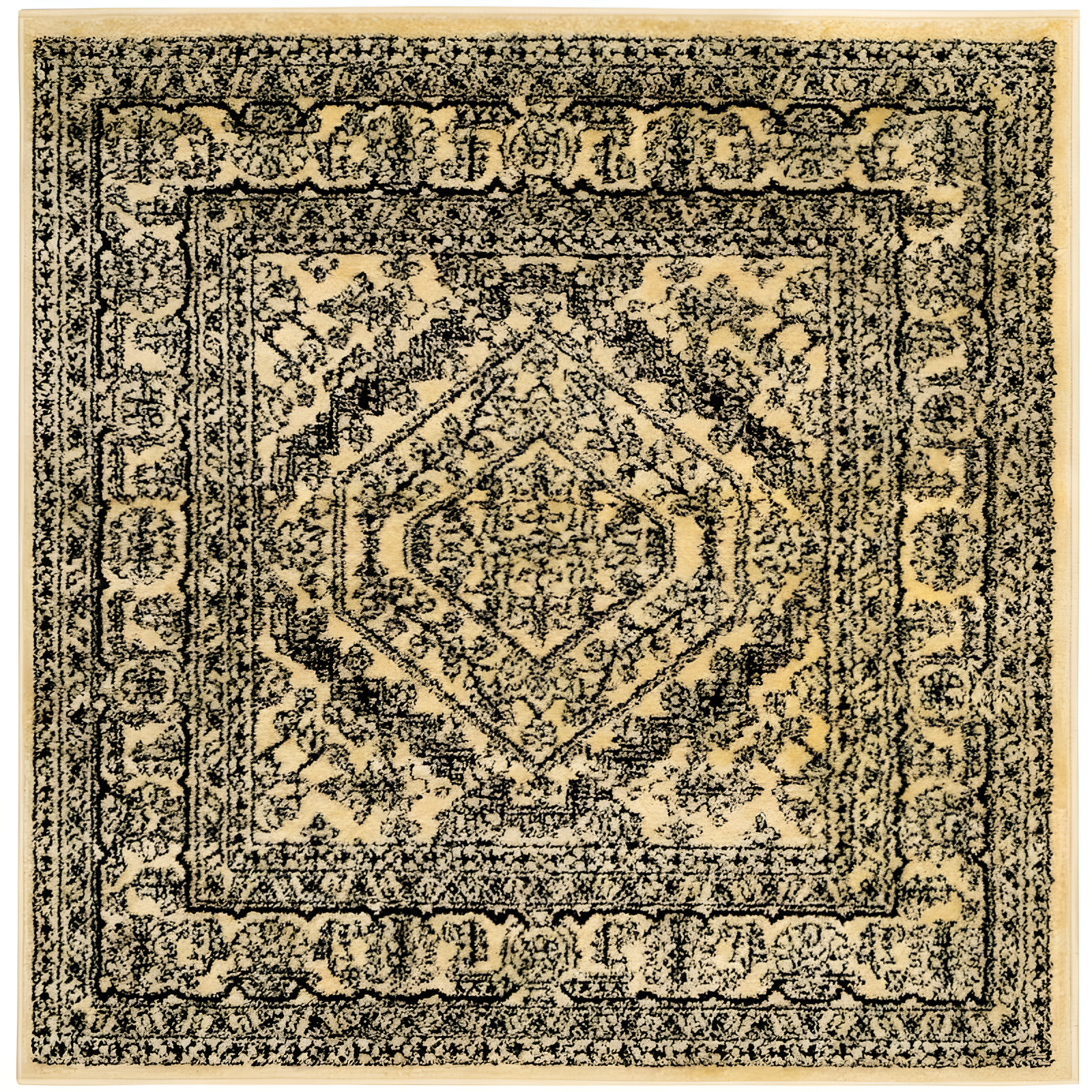 Adirondack 4' x 4' Black and Gold Synthetic Area Rug