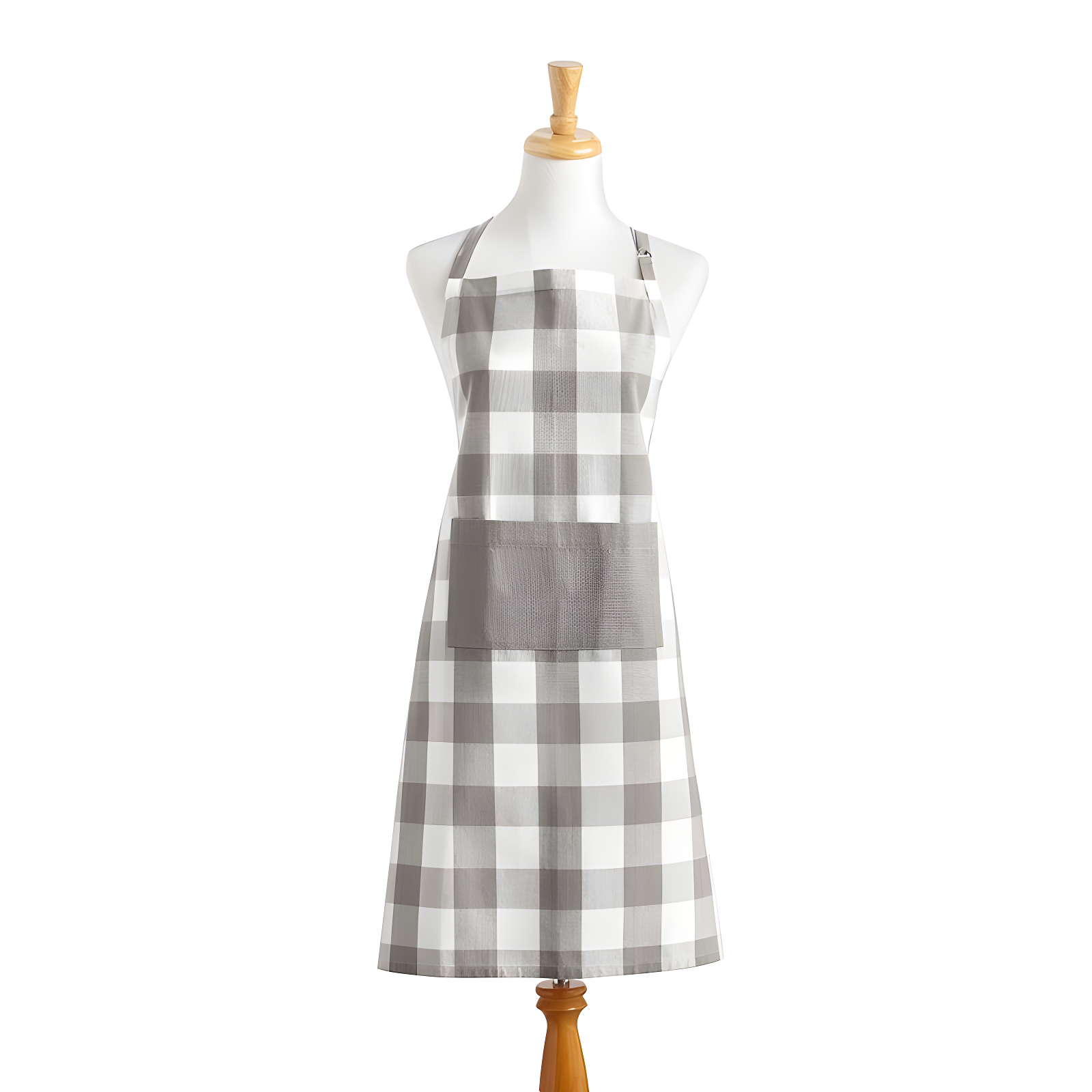 Gray and White Buffalo Check Cotton Kitchen Apron with Pocket