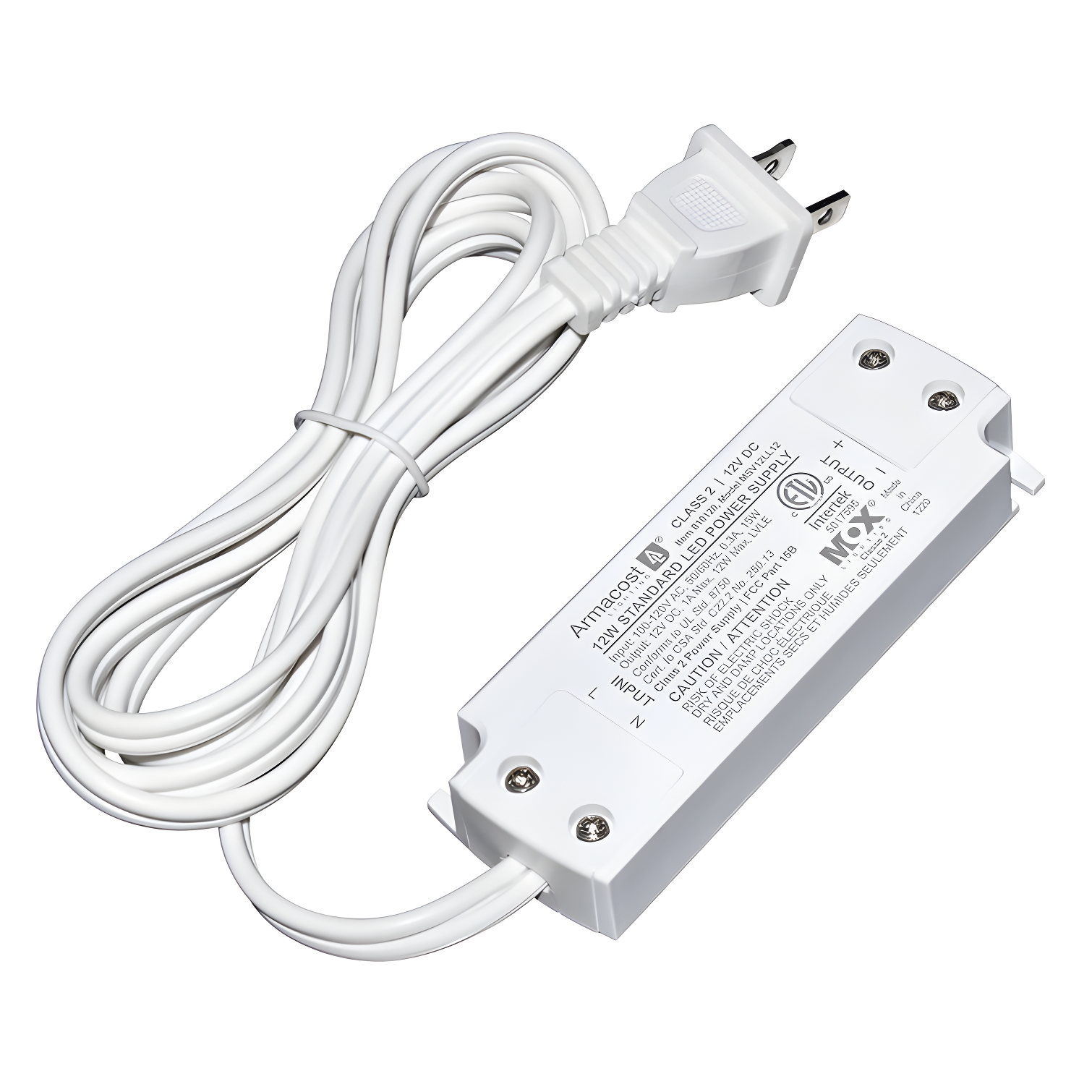 Compact White 12V LED Power Supply with Detachable Cord