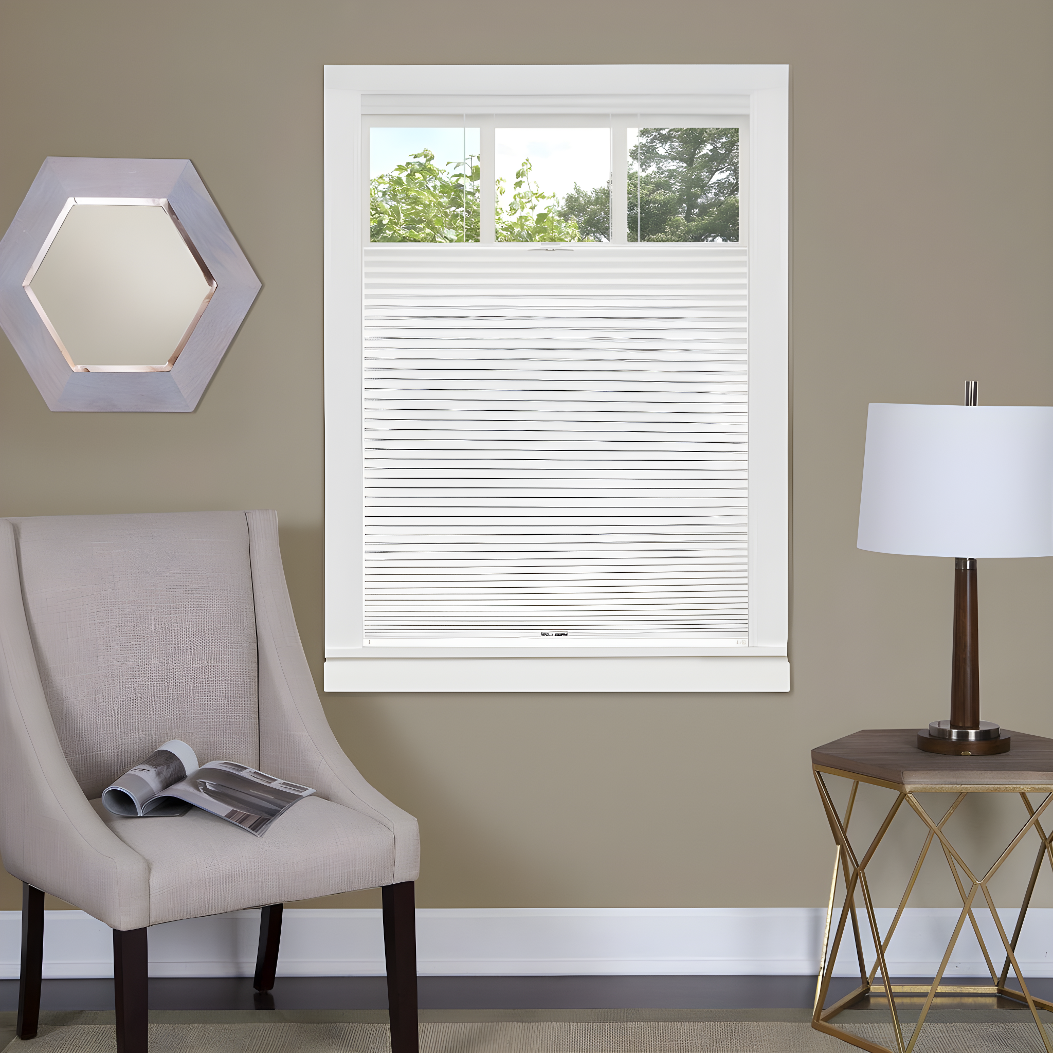 Crisp White Top-Down Bottom-Up Cordless Cellular Shade 23"x64"