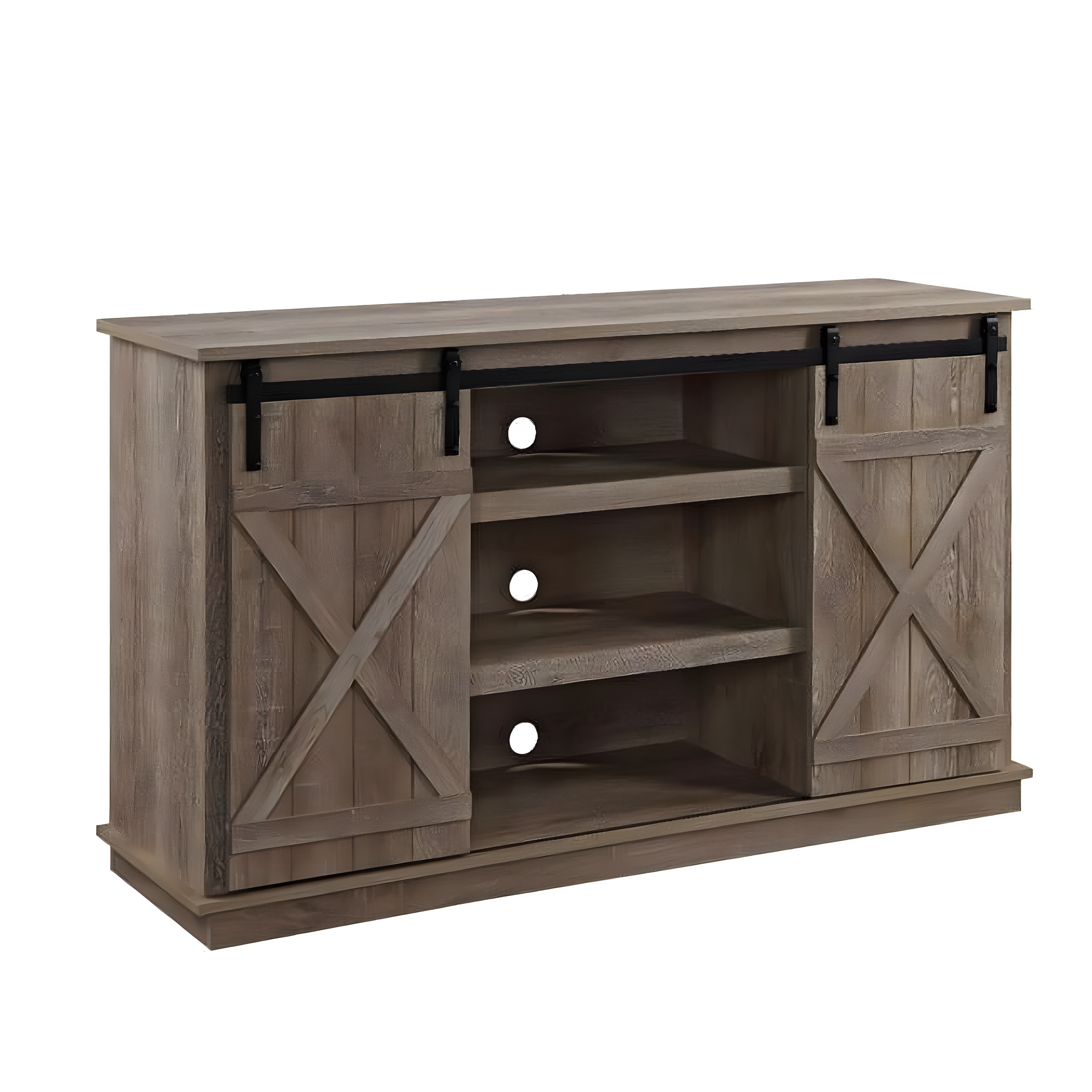 Rustic Oak Corner TV Stand with Sliding Barn Doors