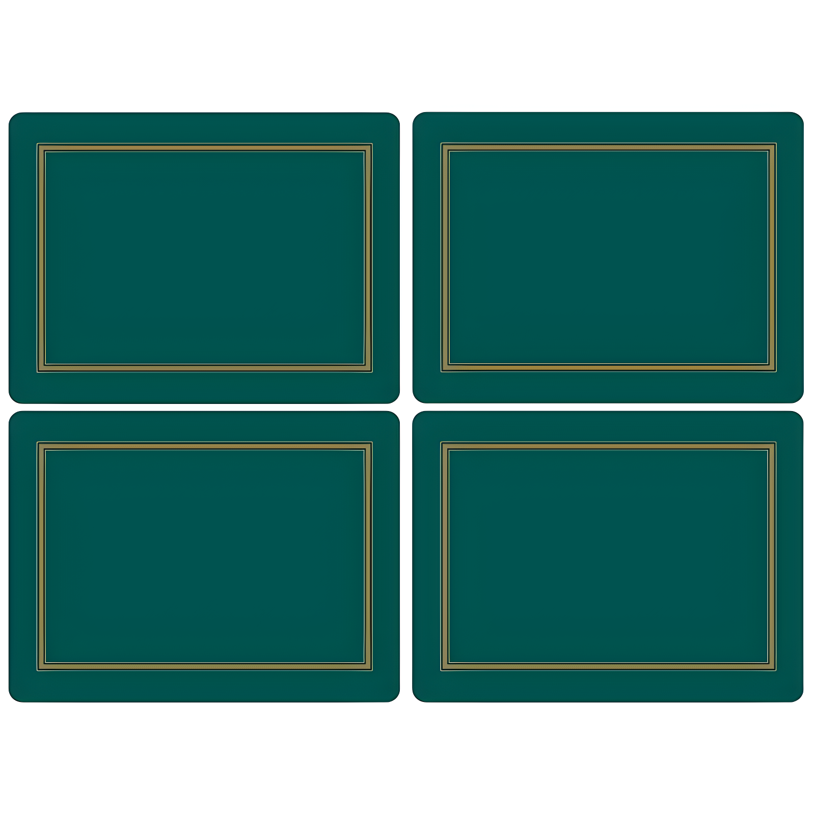 Emerald Green Cork-Backed Placemats with Gold Edging, Set of 4