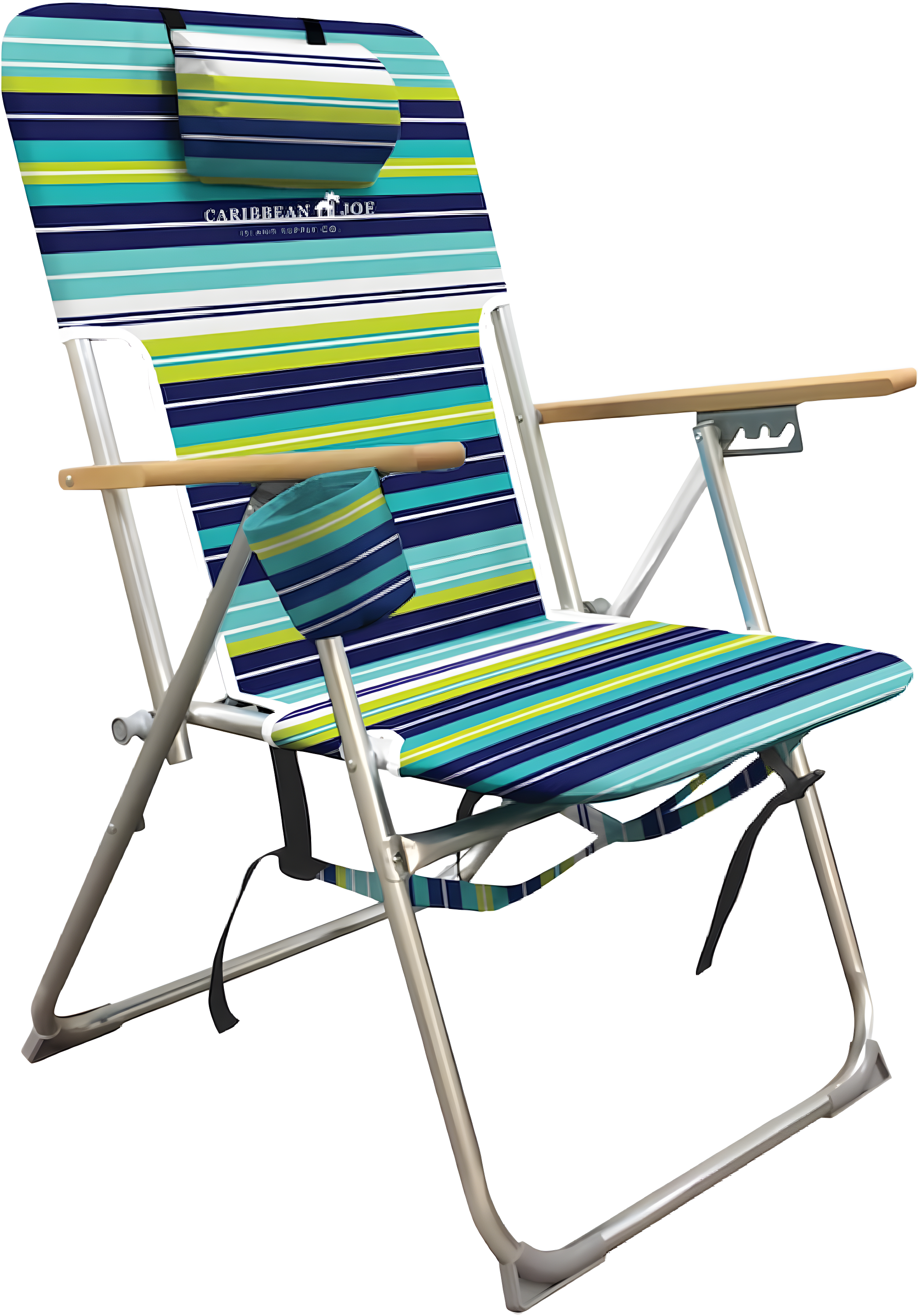 Multi-Stripe Steel Frame Beach Armchair with Wooden Armrests