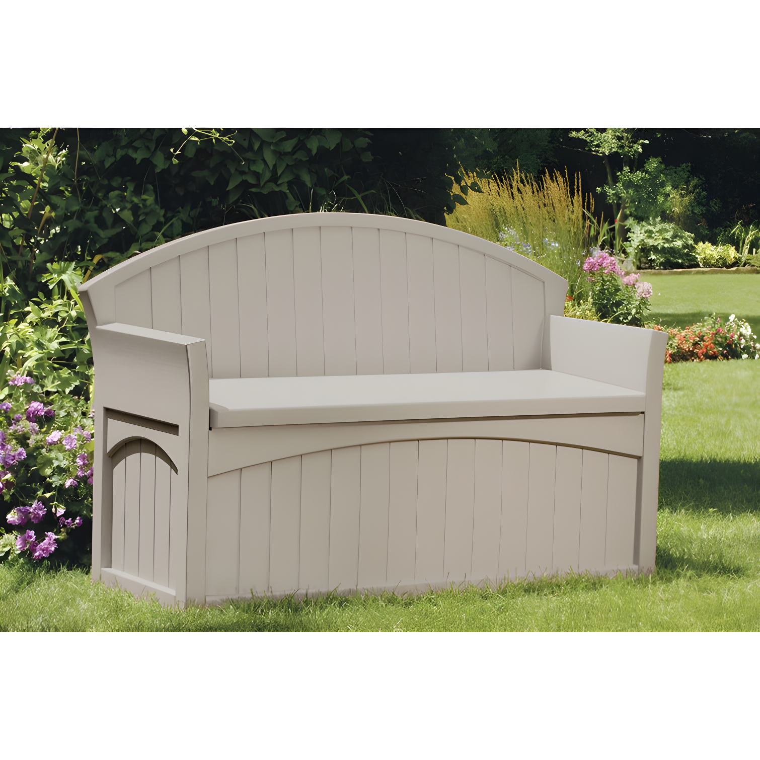 Light Taupe Resin 50-Gallon Outdoor Storage Bench