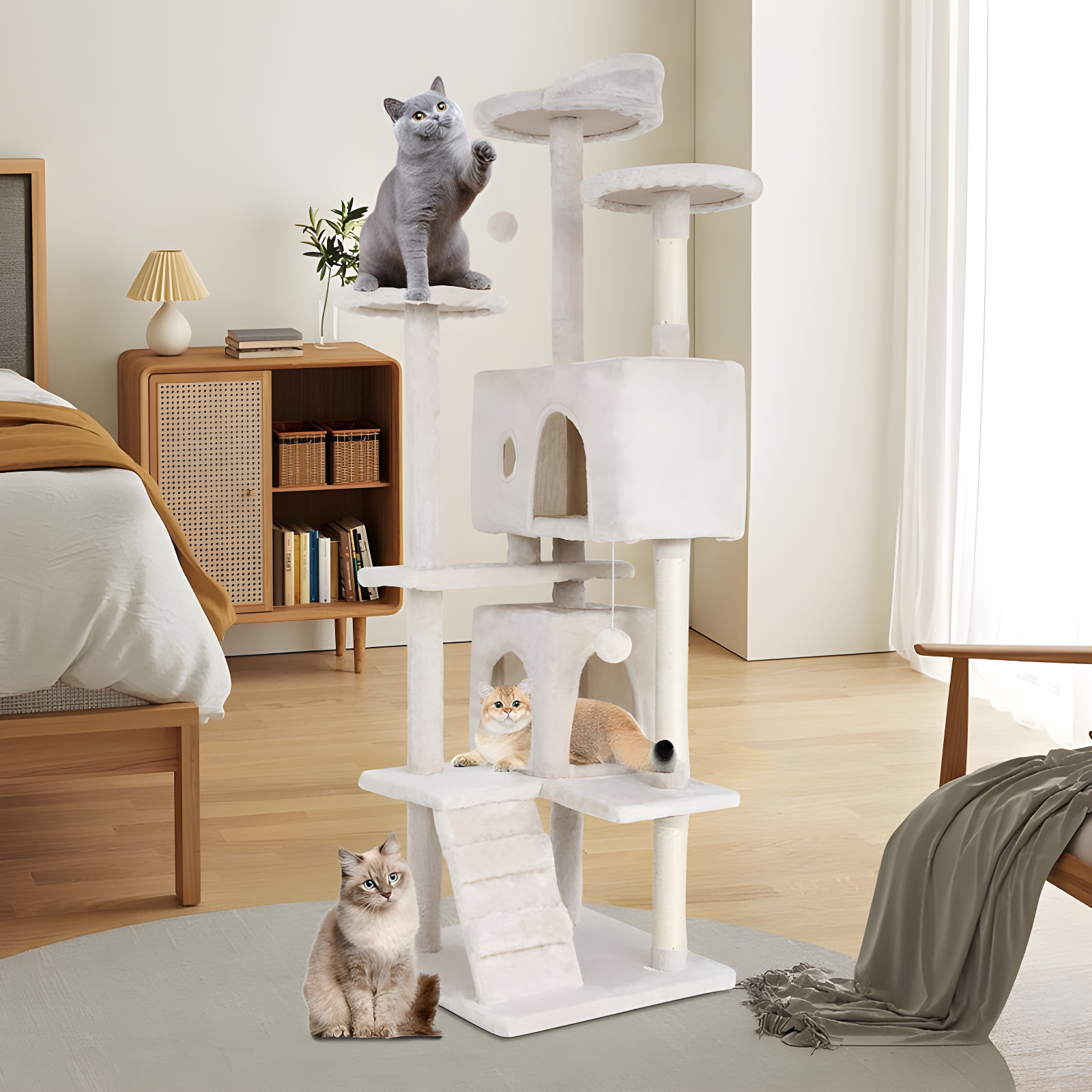 Beige 70" Multi-Level Cat Tree Tower with Sisal Scratching Posts