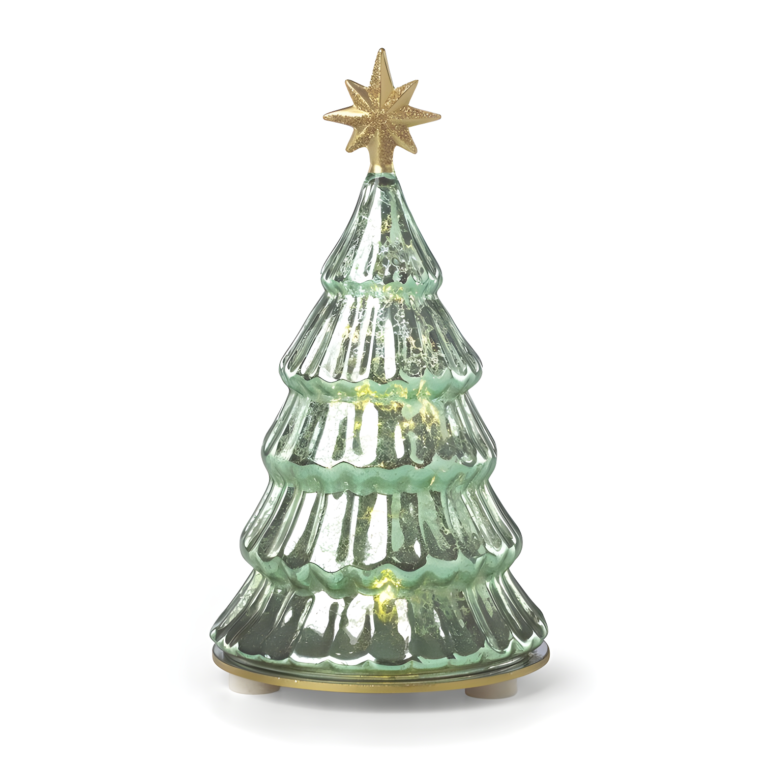 Radiant Light Green Glass Pine Tree Figurine with Golden Star