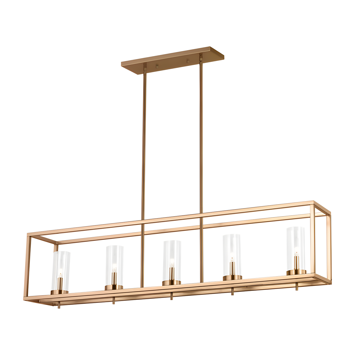 Zire Satin Brass 5-Light Linear Chandelier with Clear Glass