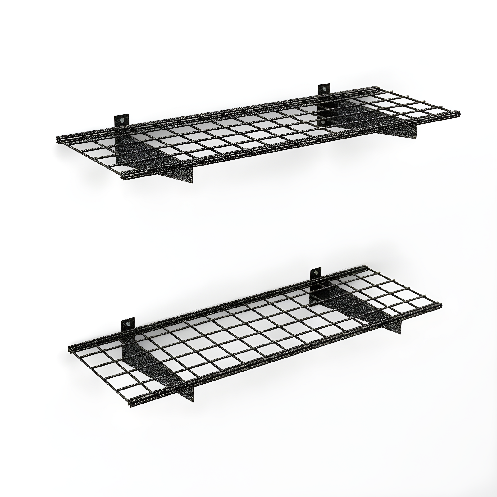 Black Powder Coated Steel Wall Shelves, Set of 2