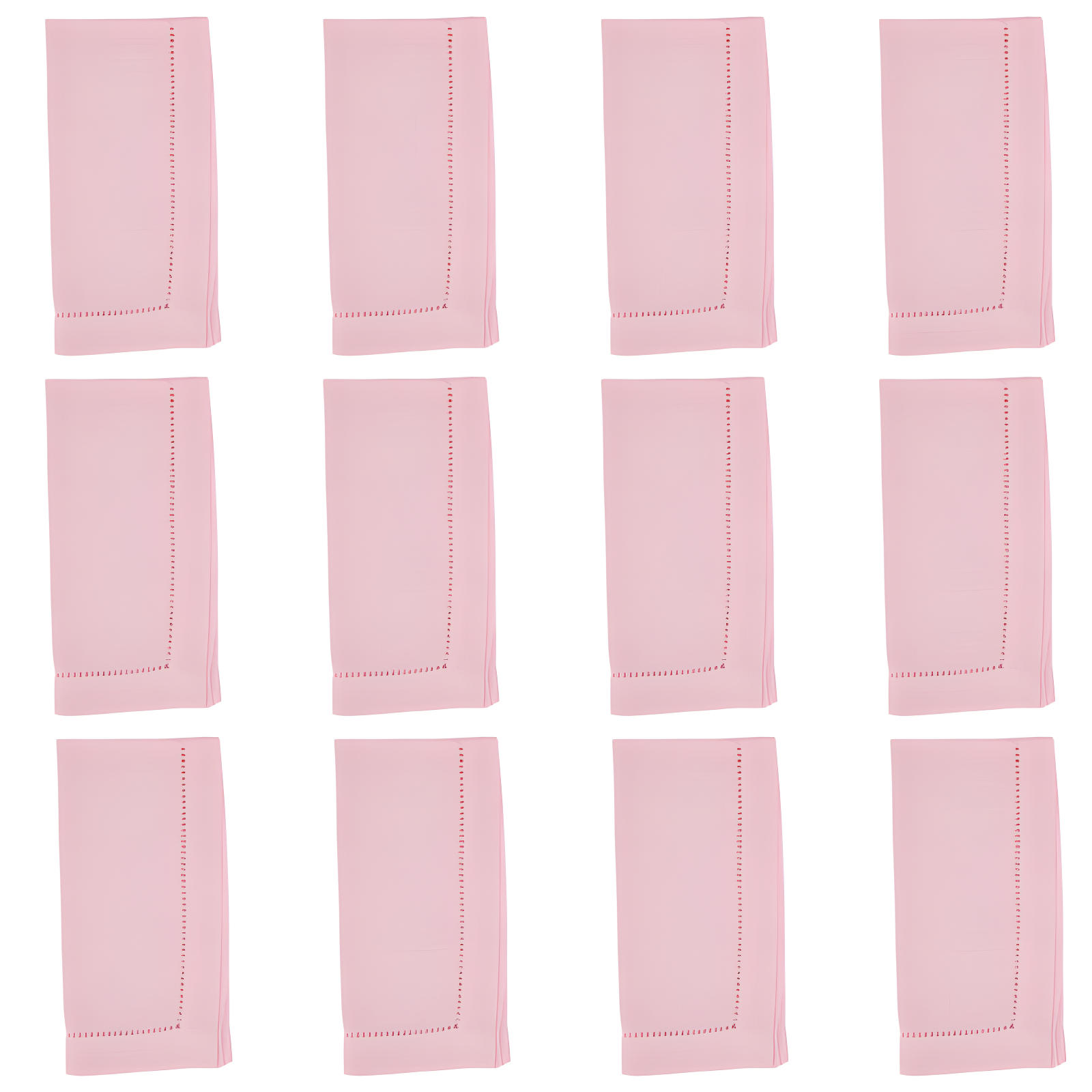 Pink Polyester Hemstitched Dinner Napkins, Set of 12