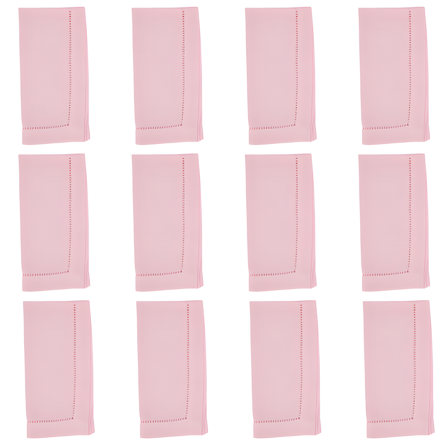 Pink Polyester Hemstitched Dinner Napkins, Set of 12