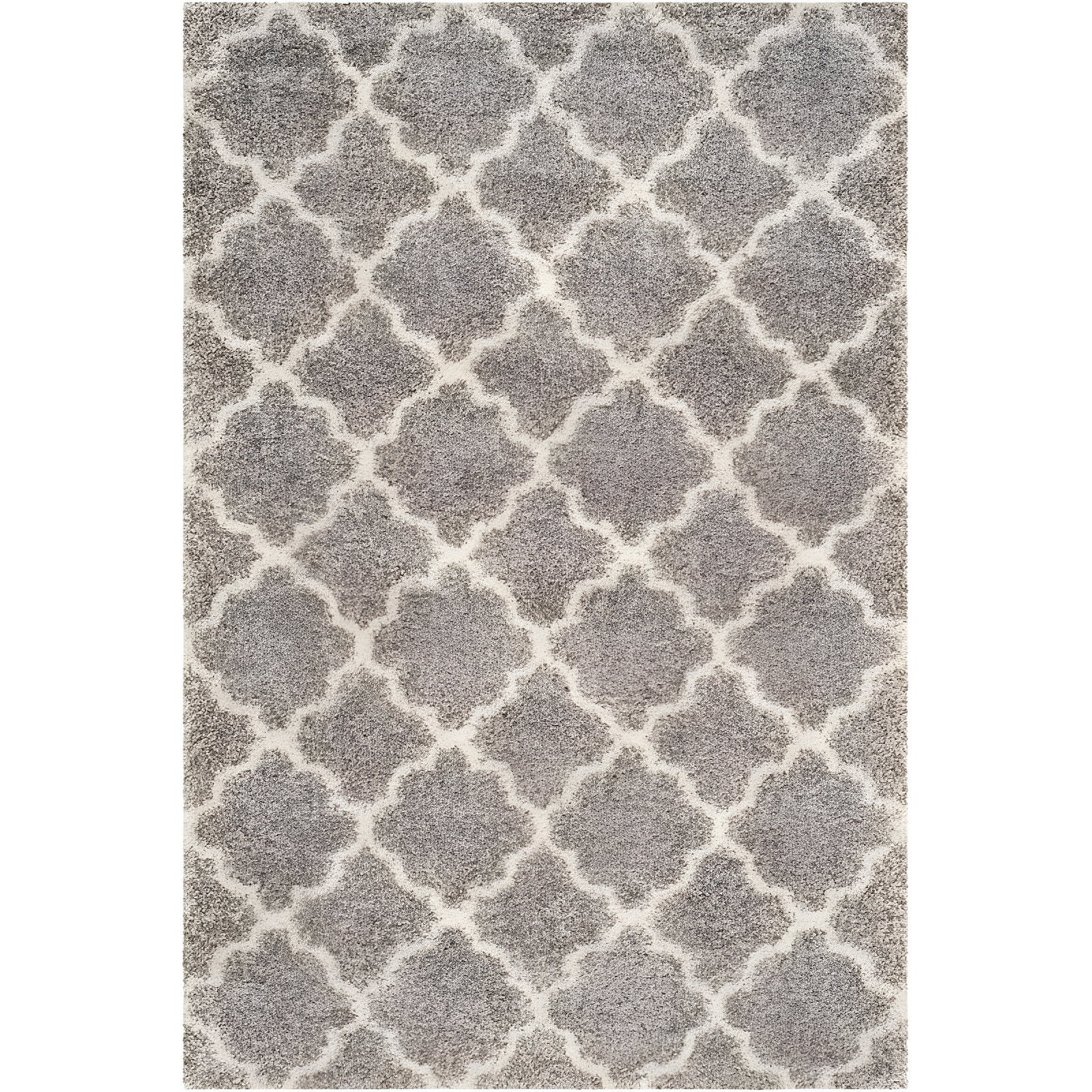 Ivory and Grey Rectangular Shag Area Rug 6' x 9'