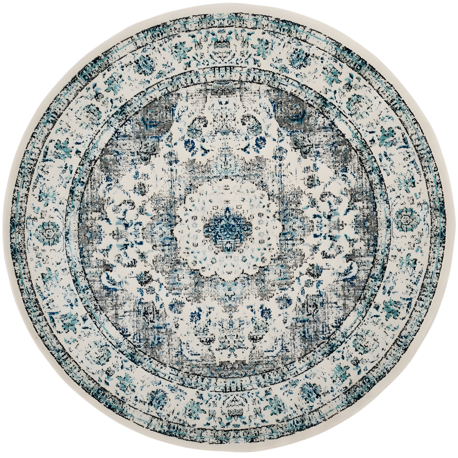 Evoke 9' Round Grey and Ivory Floral Area Rug