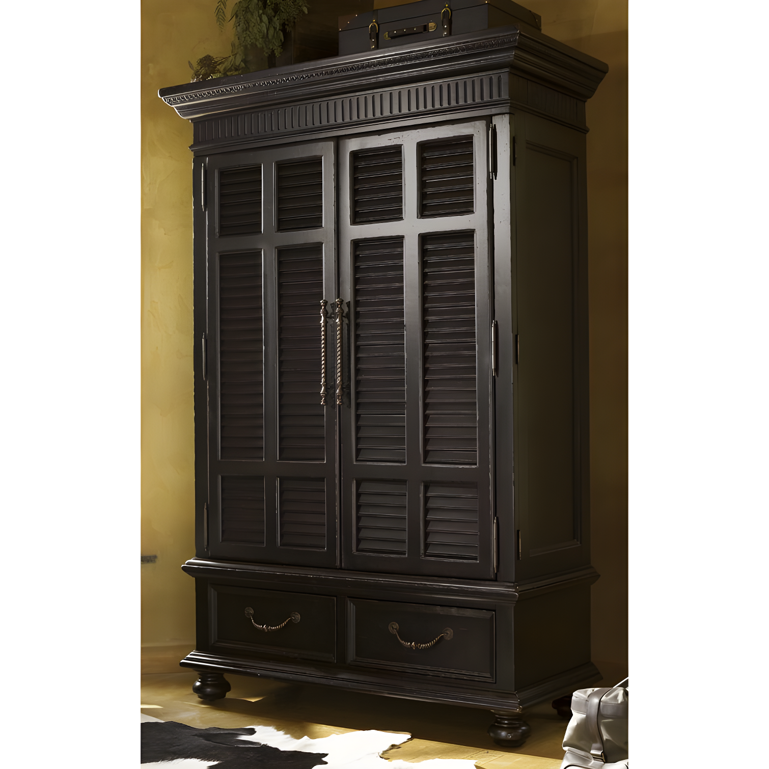 Trafalgar Traditional Black Armoire with Ornate Hardware