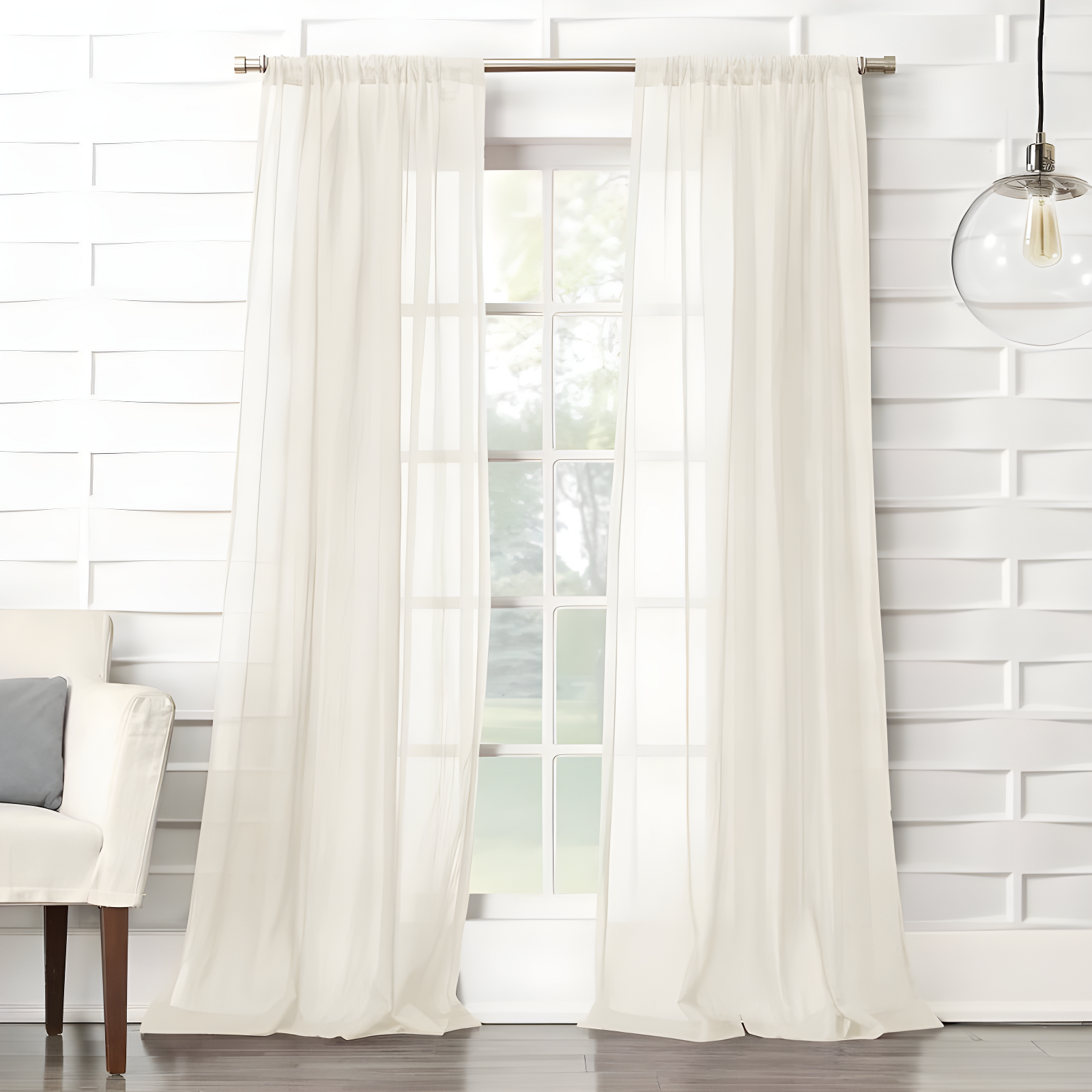 Cream Sheer Crushed Texture Rod Pocket Curtain Panel