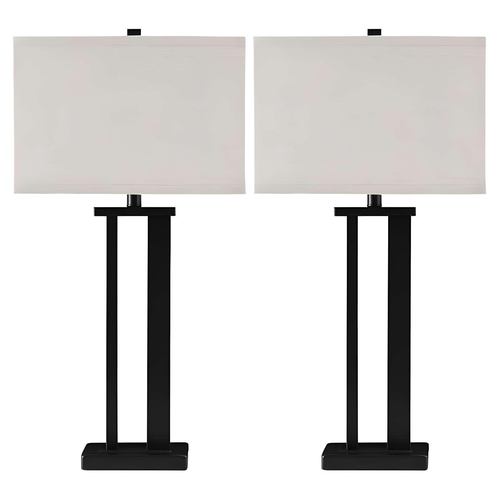 Set of 2 Bronze Metal Table Lamps with Beige Shades