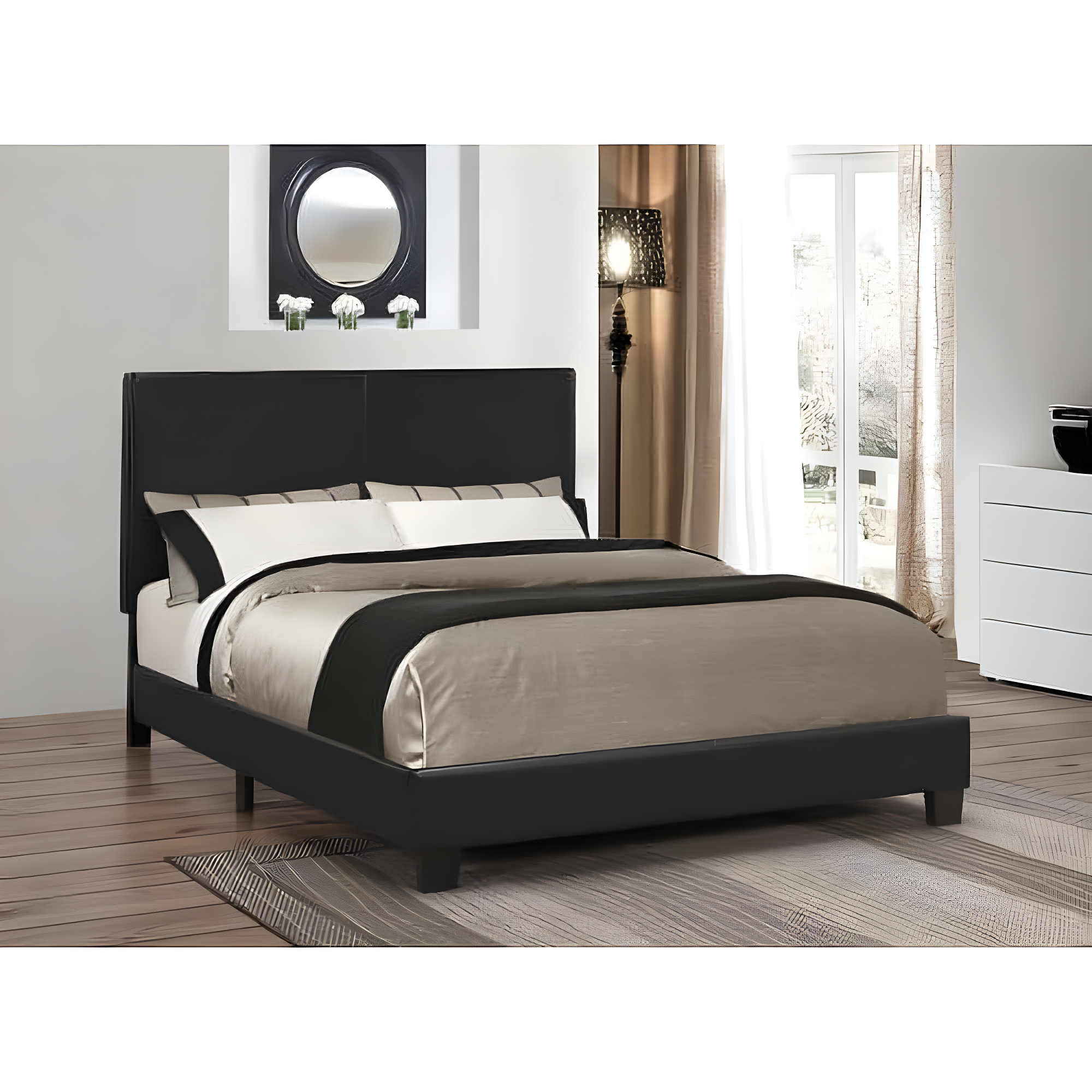 Elegant Full-Size Black Faux Leather Upholstered Platform Bed