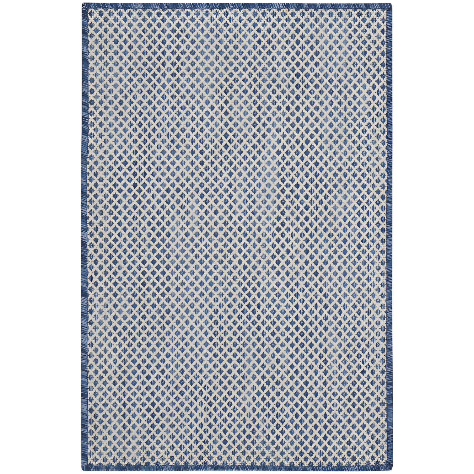 Ivory Blue Geometric 2' x 3' Indoor/Outdoor Rug