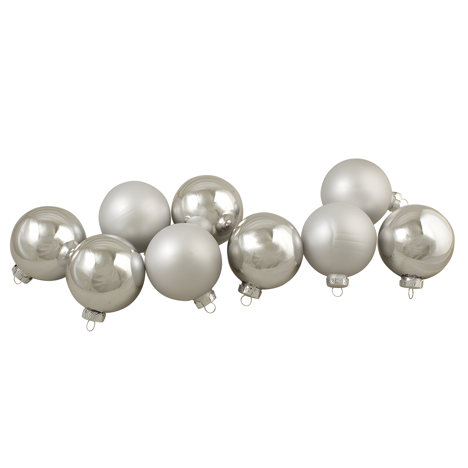 Silver Matte and Shiny Glass Christmas Ball Ornaments Set of 9