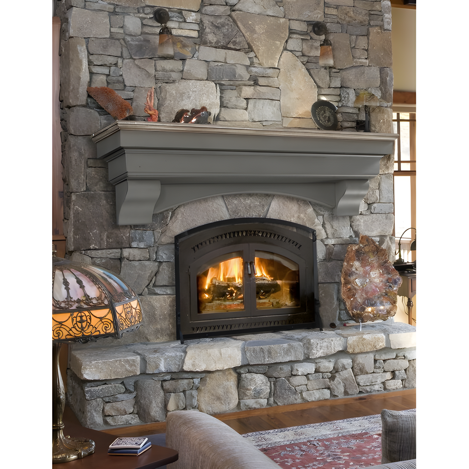 Hadley 60" Rustic Chalk Gray Wood Fireplace Mantel Shelf