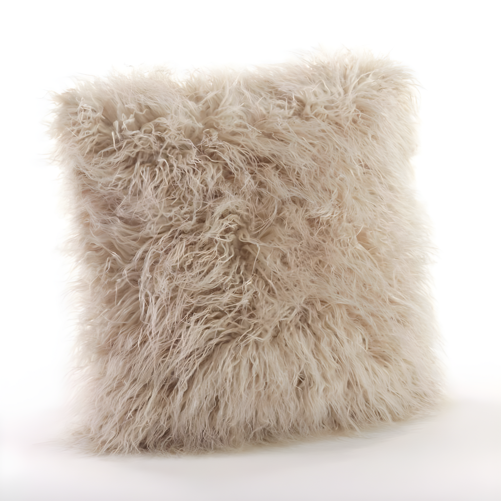 Oatmeal Mongolian Faux Fur Square Throw Pillow 18 x 18