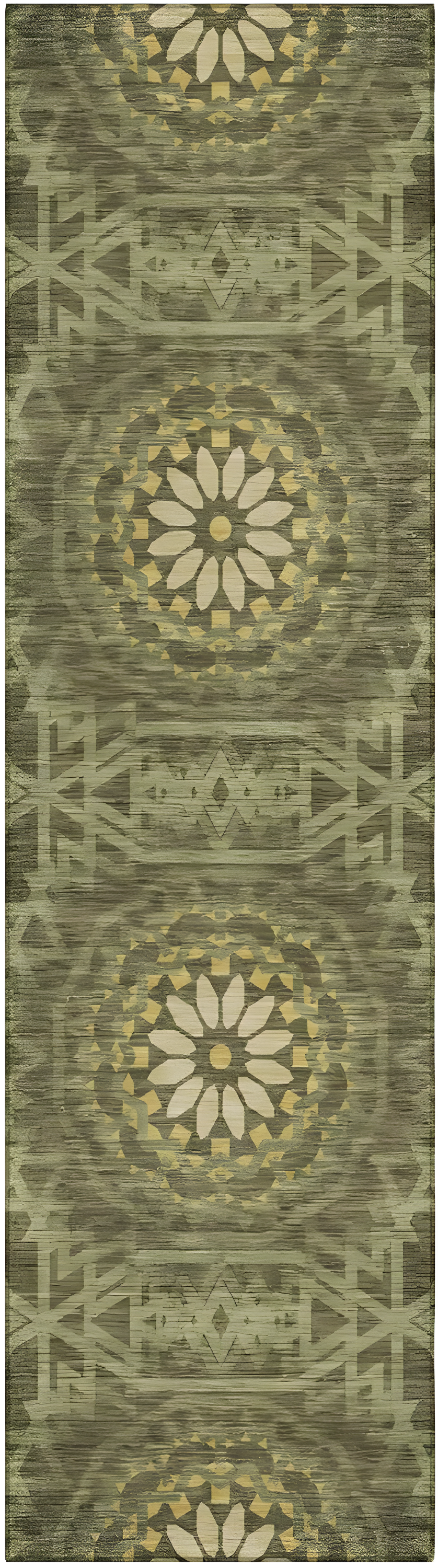 Olive Green Synthetic Flat Woven Runner Rug with Medallion Pattern