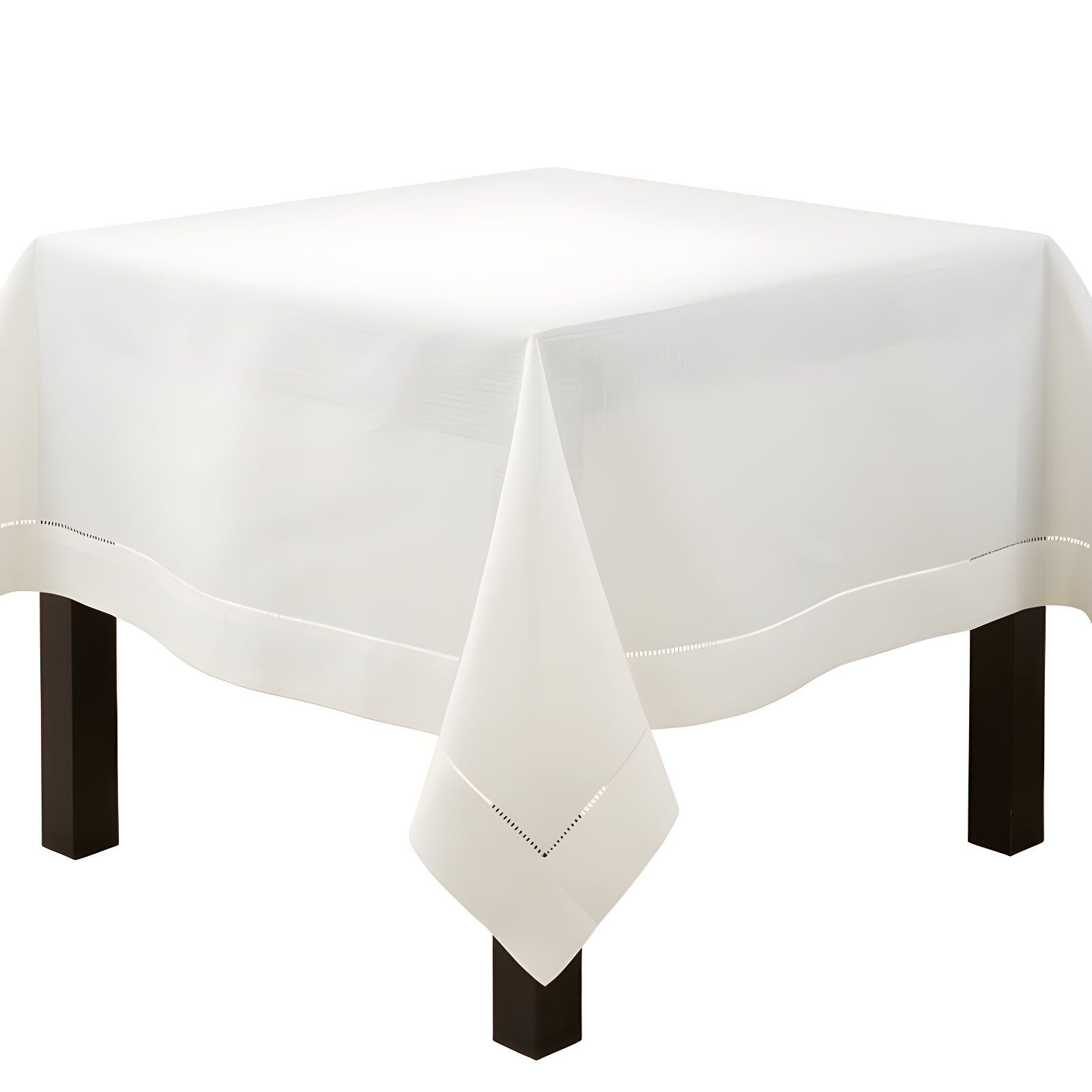 Ivory Hemstitched Fabric Tablecloth, 84 x 84 inches