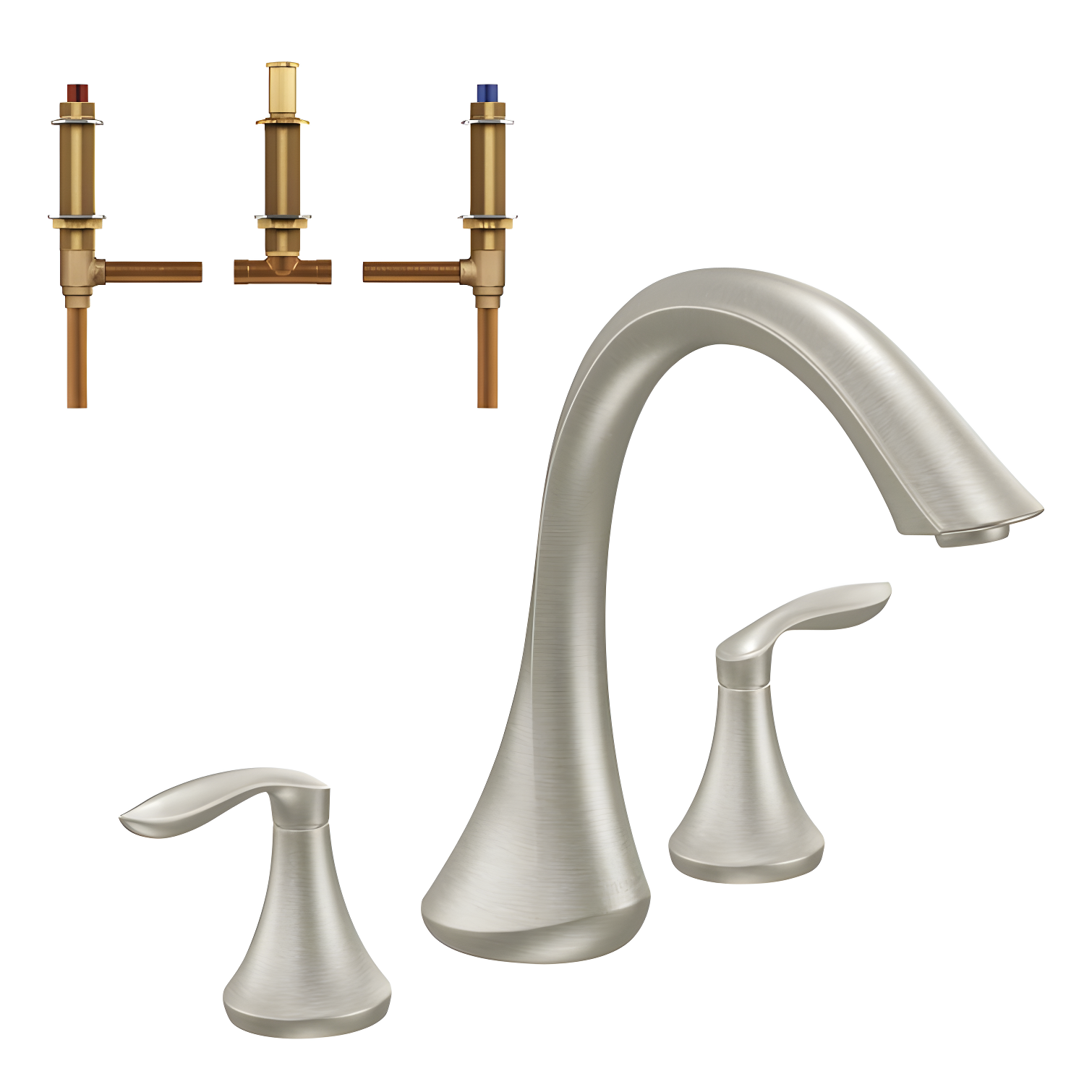 Brushed Nickel Transitional Two-Handle Deck Mount Roman Tub Faucet