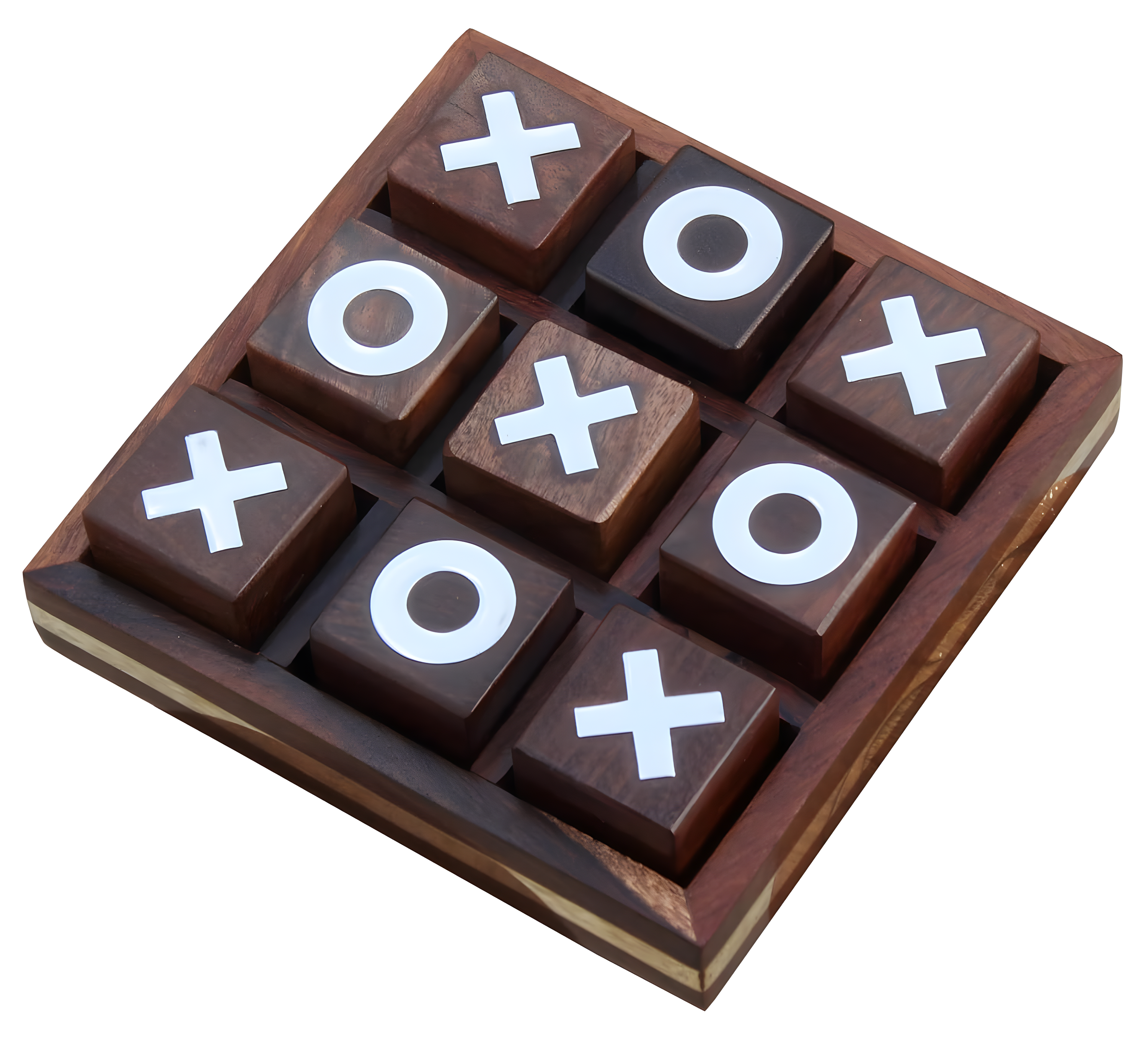 Natural Brown Rosewood Tic Tac Toe Travel Game